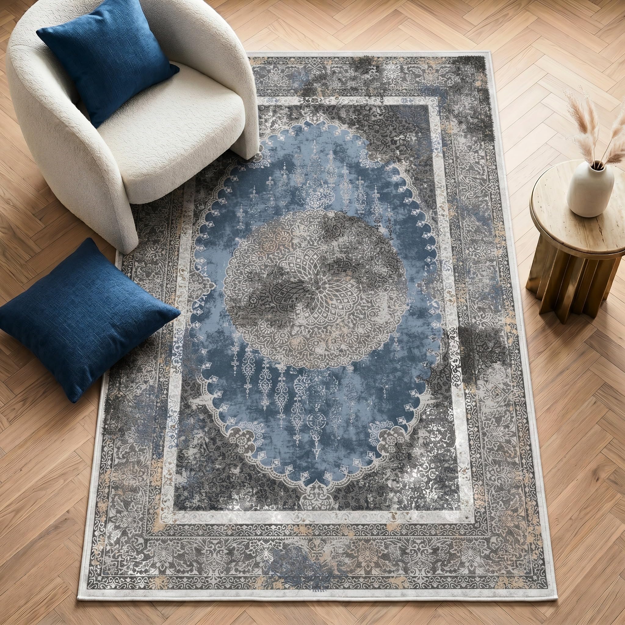 Imperium Homeware Machine Washable Rug, 80x150cm, Non-Slip Backing, Short Pile, Non-Shedding, Pet-Friendly — Area Rug for Living Room & Bedroom, Moonstone Ash Grey — image 1