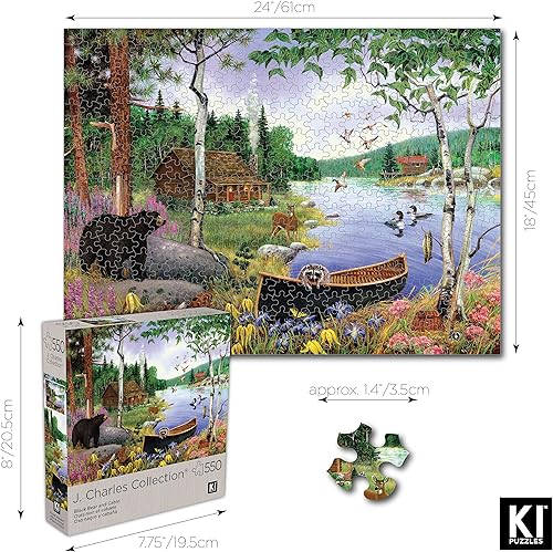 Miniatura 4 de J. Charles - Rompecabezas de 550 piezas para adultos, oso negro y cabaña, rompecabezas de vida campestre de 24 x 18 de KI Puzzles (02632-SB)
