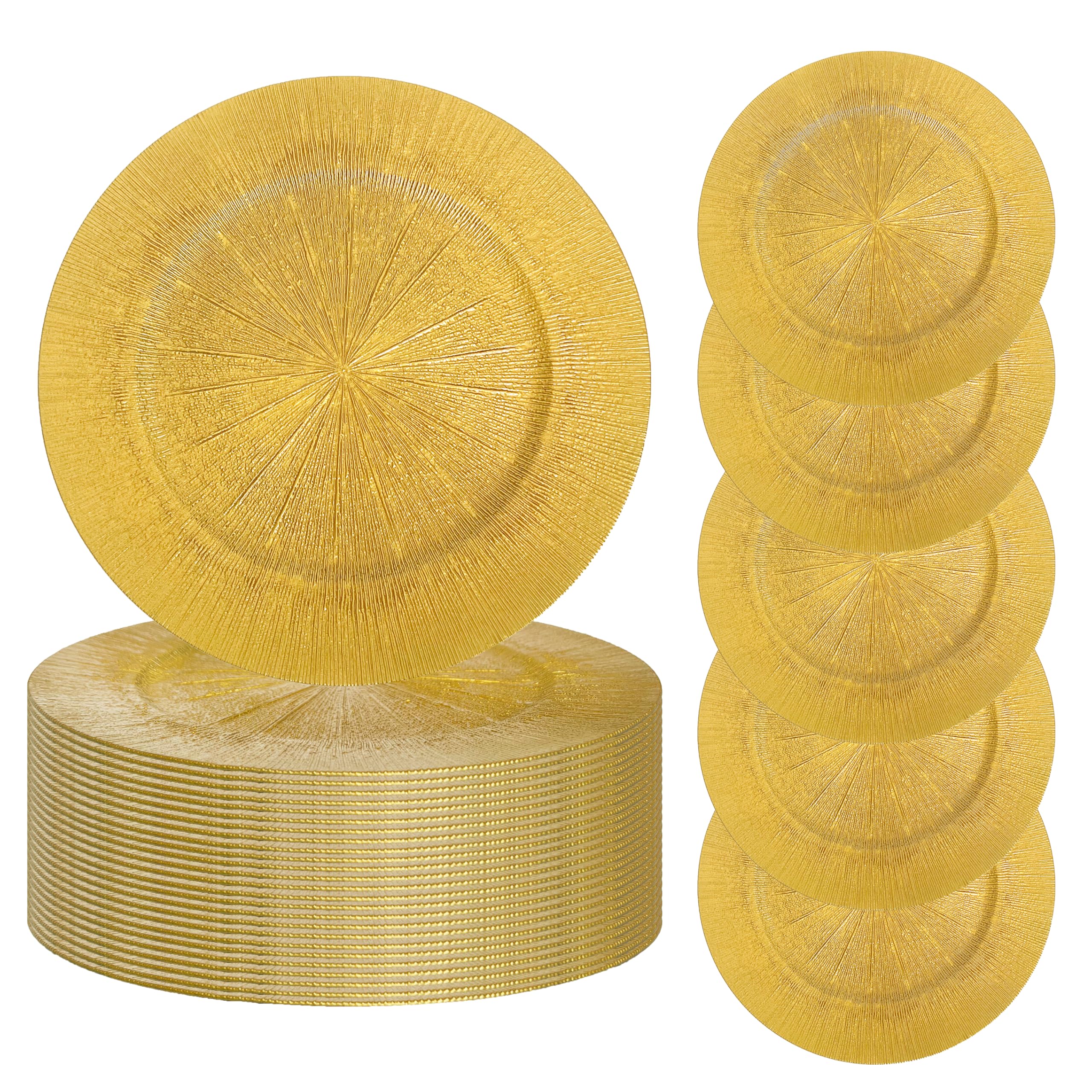 Henilosson 100 Pcs Pearlescent Gold Charger Plates Bulk 13 Inch Plastic Wedding Chargers Decor Floral Decorative Charger Plates Reusable Charger Plates for Wedding Party (100, PEARLESCENT GOLD)