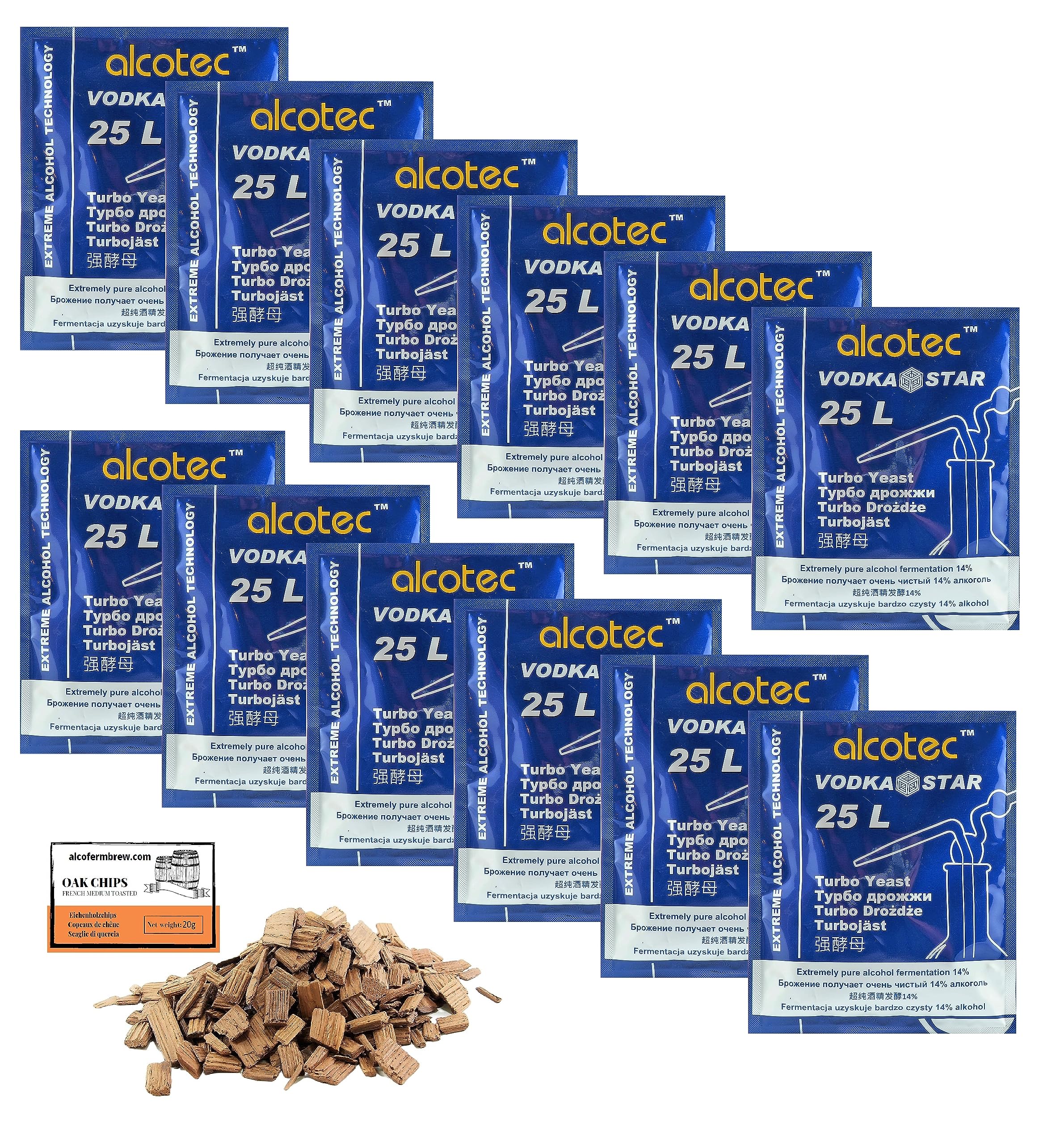 12 x Alcotec Vodka Star Turbo Yeast 66g – Clean Fermentation Yeast for Sugar or Fruit Wash, Vodka, and Mash