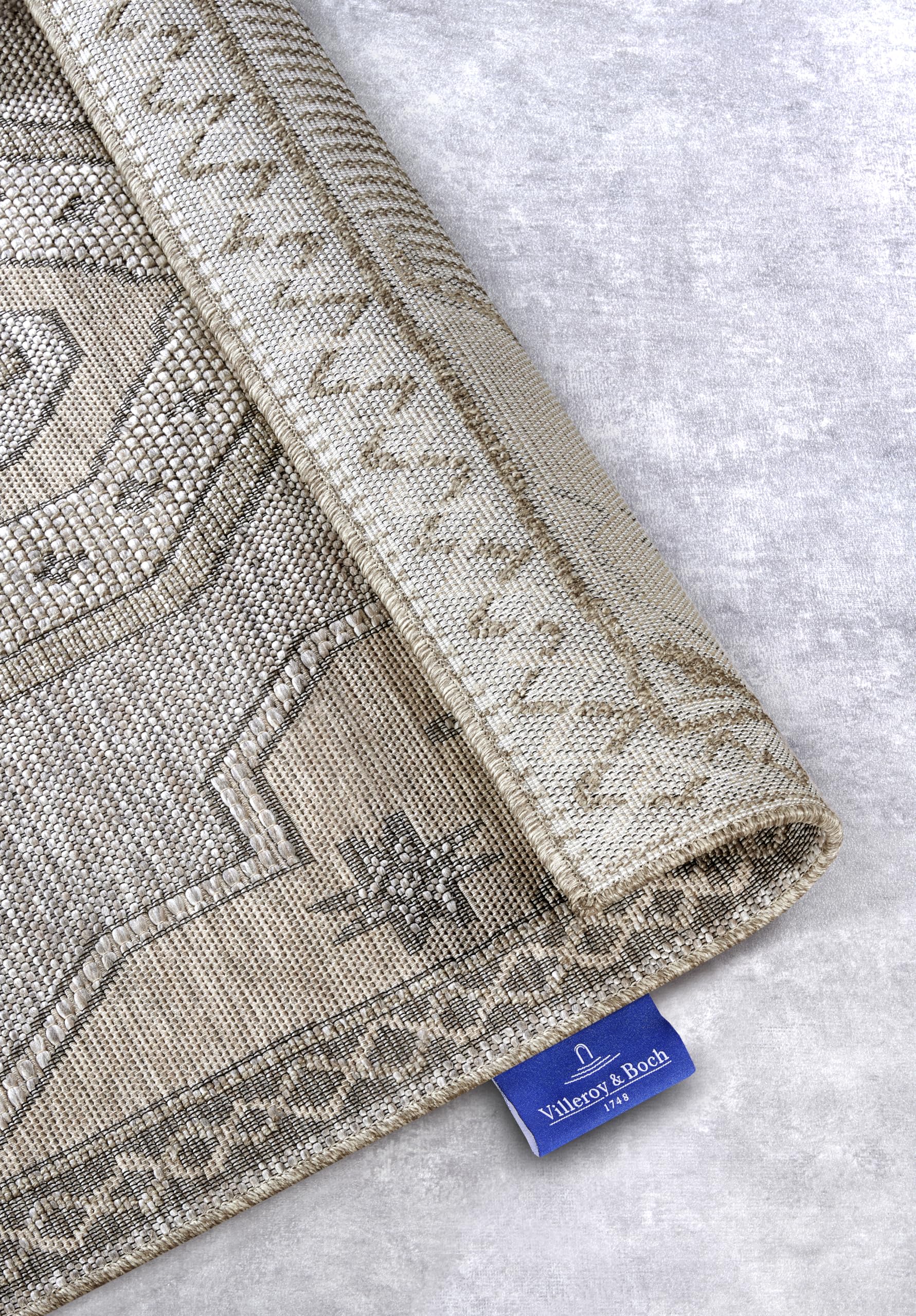 Villeroy & Boch Robert Tappeto moderno per interni ed esterni, in tessuto piatto, boho, etnico, ecologico, resistente alle intemperie e ai raggi UV, per balcone, terrazza, giardino, marrone naturale,