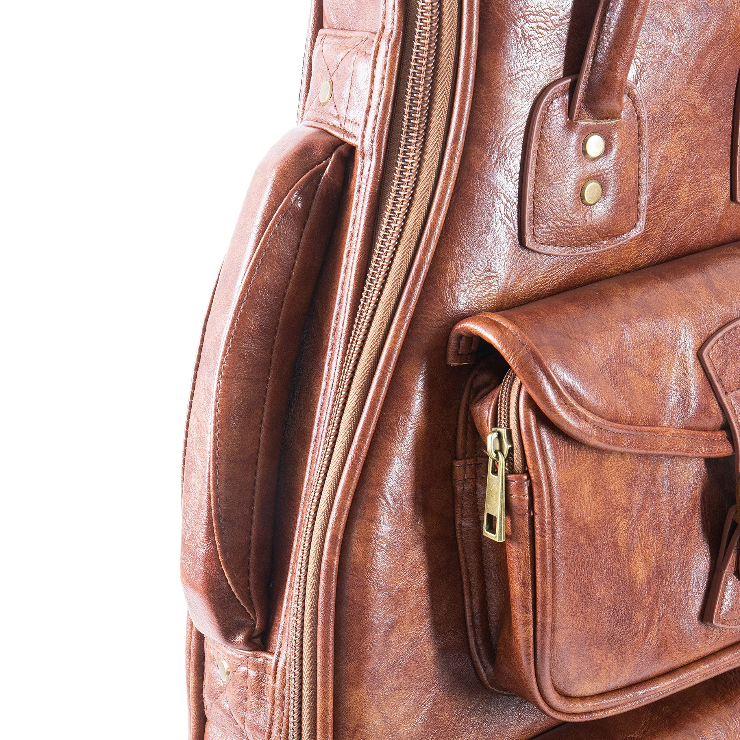 Fame Deluxe E-Gitarre Gigbag im Vintage-Design aus Kunstleder mit Extra-Polsterung, Messing-Applikationen, Rucksackgarnitur, Variables Halskissen & Zubehörtaschen - 107x36x7 cm