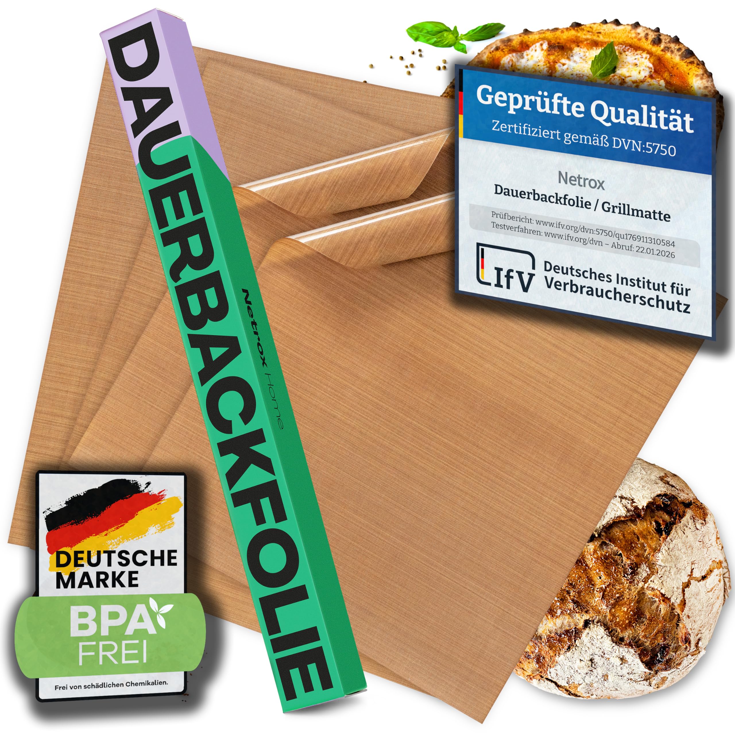 Netrox - Dauerbackfolie & Grillmatte (4er Set) für Backofen und Grill wiederverwendbar - extrem hitzebeständig, lebensmittelfreundlich - Backfolie Backpapier Backmatte - Backunterlage Matte (36x42cm)