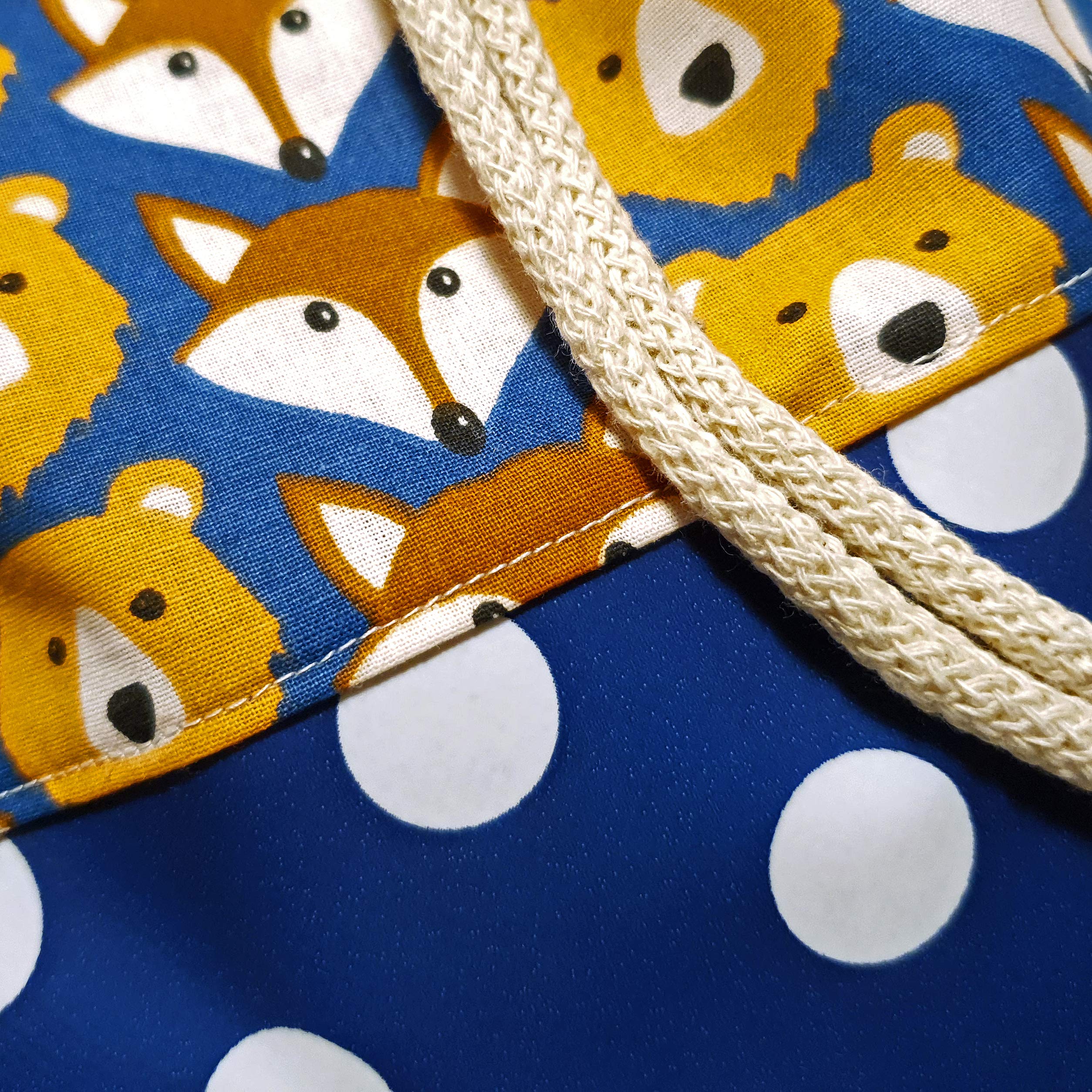 Turnbeutel mit Wunschnamen für Jungen - Fuchs und Bär Blau Groß - Handarbeit - Rucksack Namen Kinder Kindergarten Schule Kita