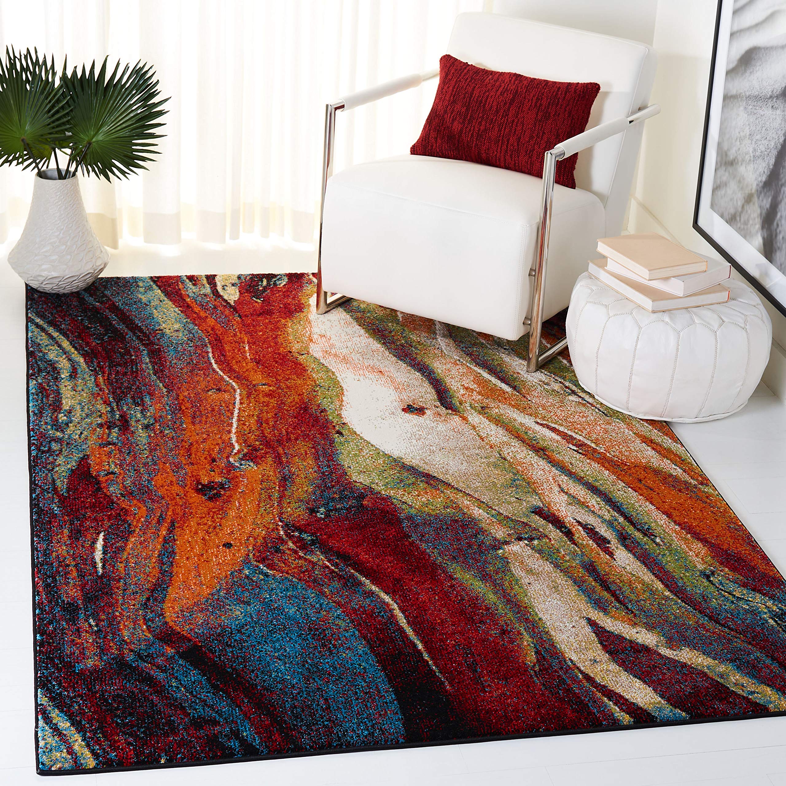 SAFAVIEH Glacier Collection Area Rug - 6'7" x 9', Red & Green, Modern Abstract Design, Non-Shedding & Easy Care, Ideal for High Traffic Areas in
