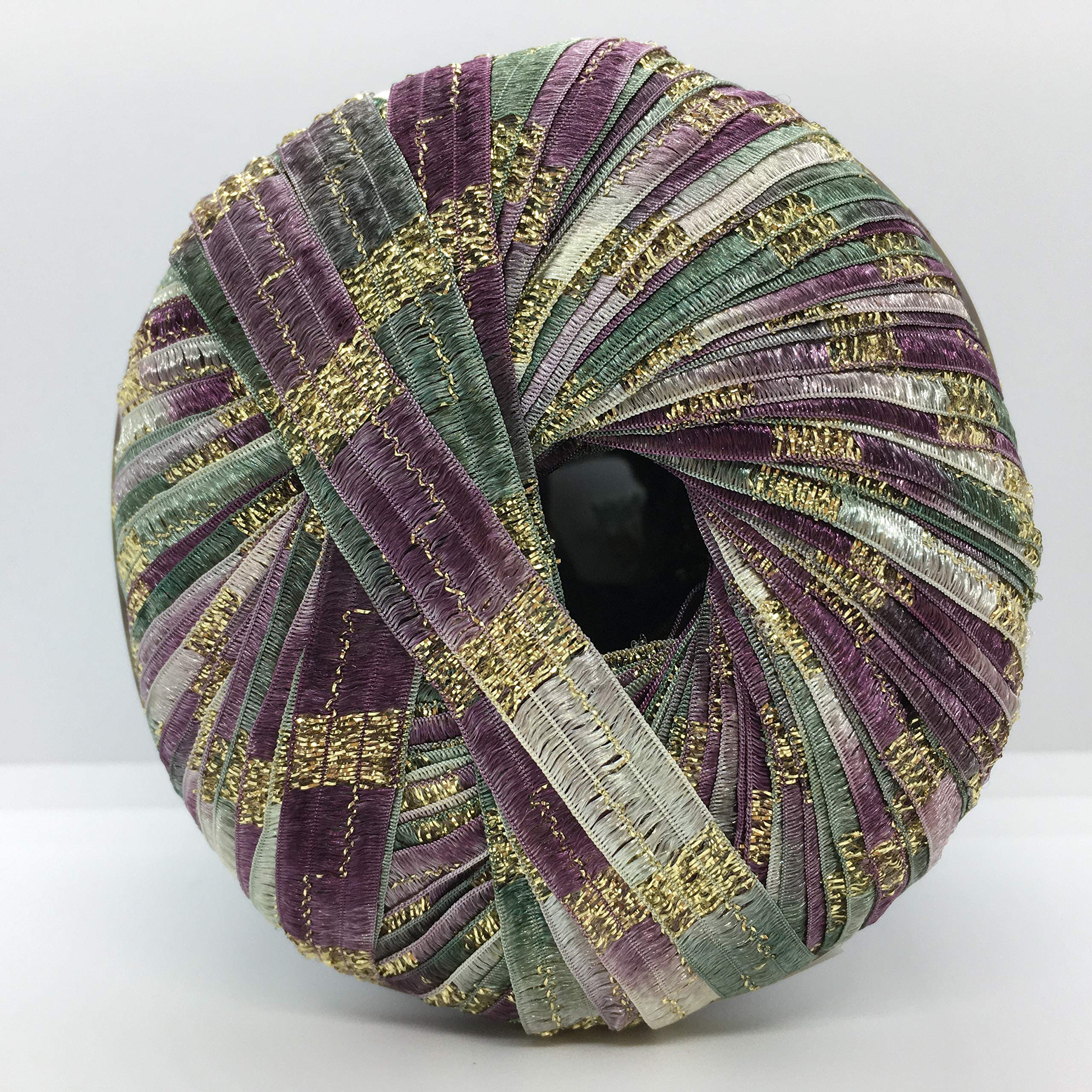 Memento Royale Berlini Glitter Ribbon Yarn 50 Gram, 88 Yards, 3/8" Wide #122 Provence - Grape Purple