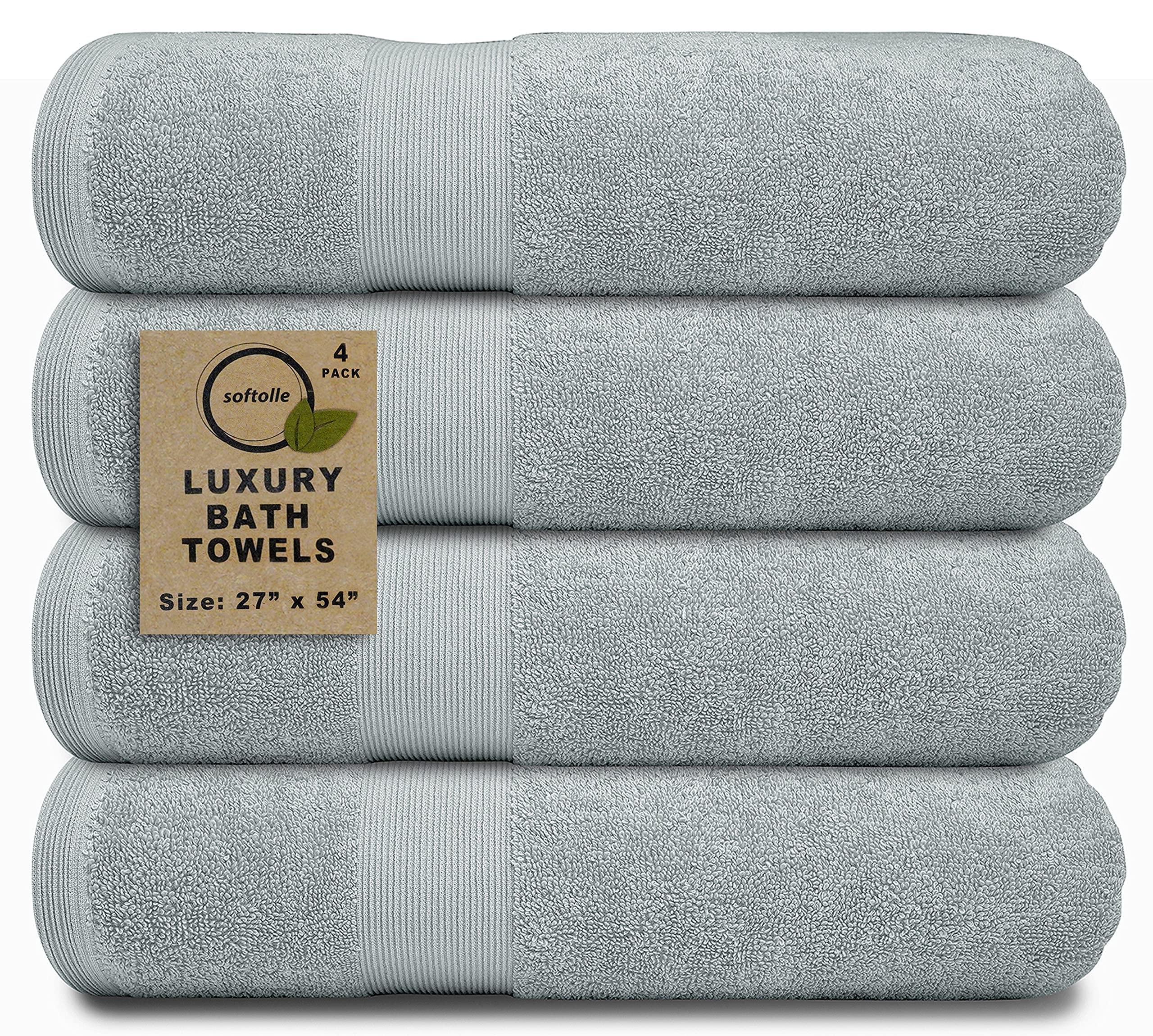 Luxury Bath Towels Set of 4 (27” x 54”) — Super Soft, Highly Absorbent (Silver Grey)