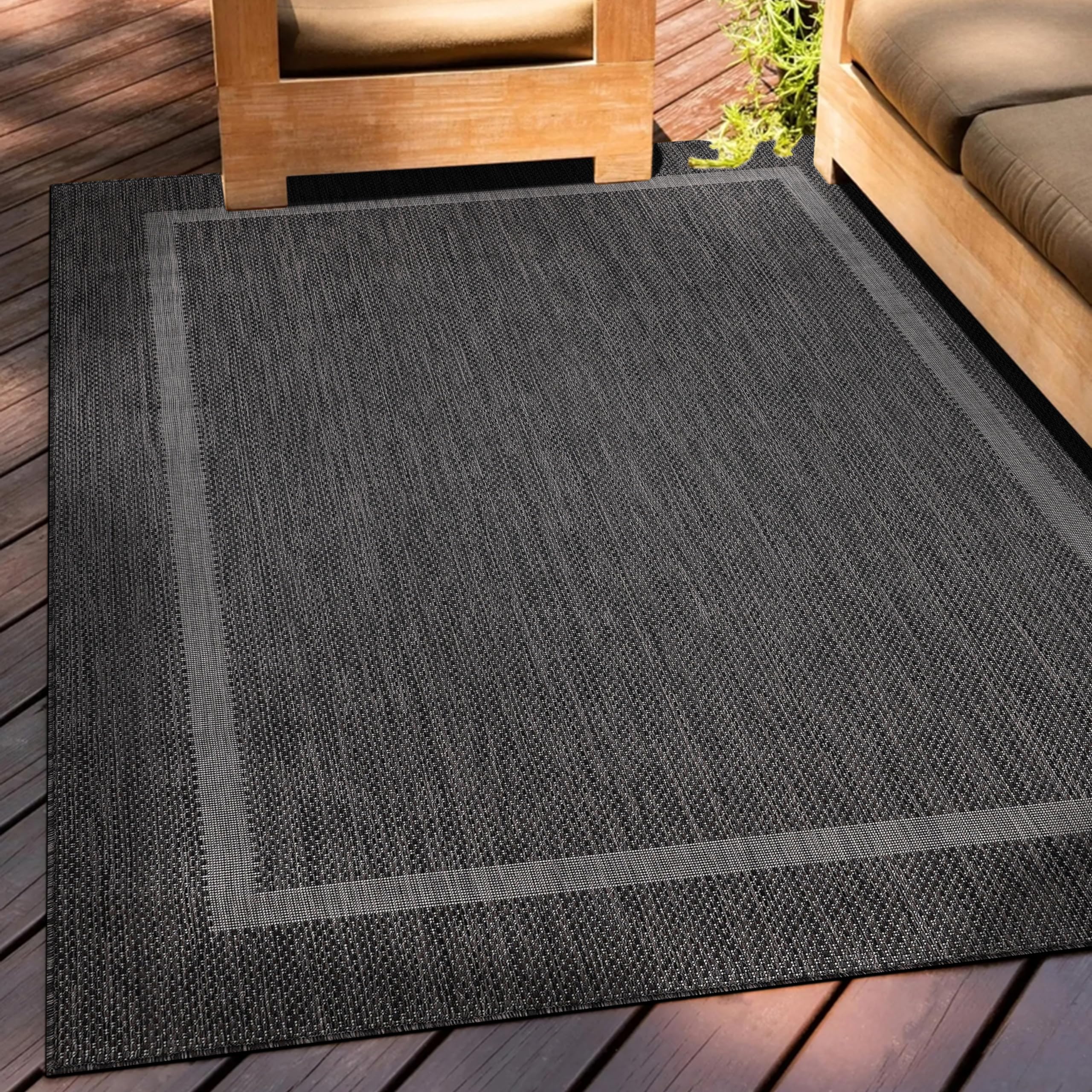 Teppium In- & Outdoor-Teppich Wetterfest Sisal-Optik in Einfarbig Bordüre, Flachgewebe, Perfekt für Balkon, Terrasse, Küche oder Wohnzimmer