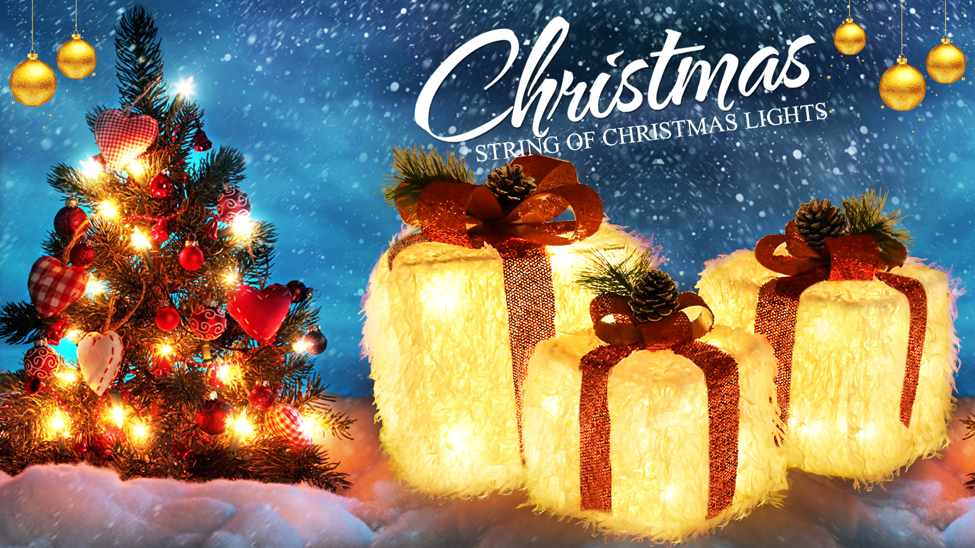 Scatole Regalo Natalizie Illuminate, Set Di 3 Con LED, Decorazioni Con Fiocchi E Pigne - Per Albero Di Natale, Casa, Feste