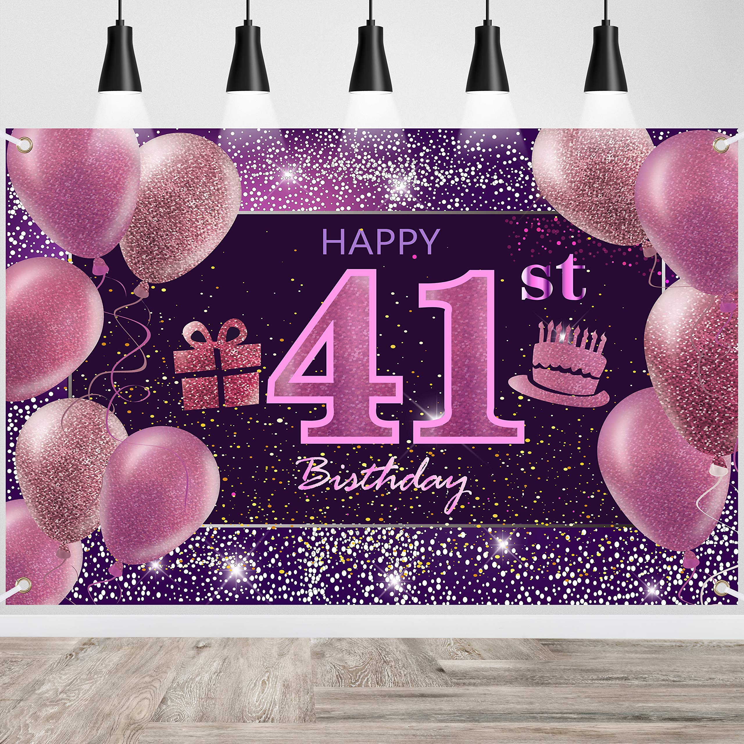 41st Birthday Decorations IMISI Happy Birthday Banner Pink Birthday Backdrop Decorations for a Party