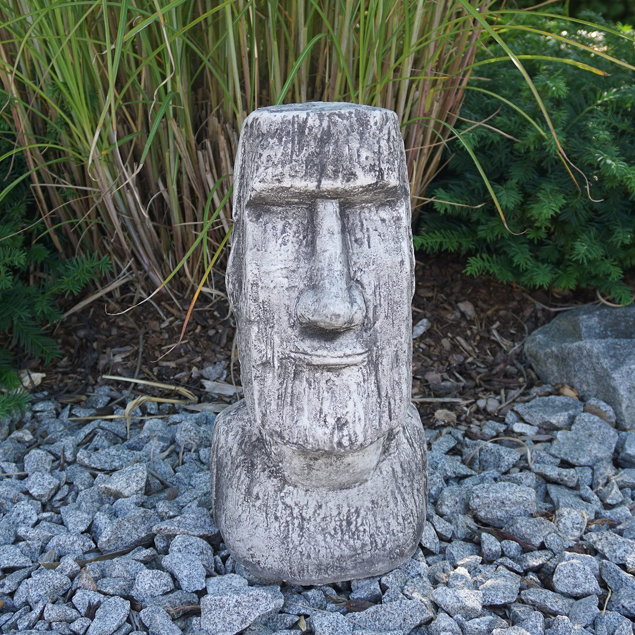 gartendekoparadies.de Moai-Kopf die Stein-Statuen der Osterinsel, Steinfigur, H. 41 cm, 16 kg, Grau, frostsicher aus Steinguss für Außenbereich