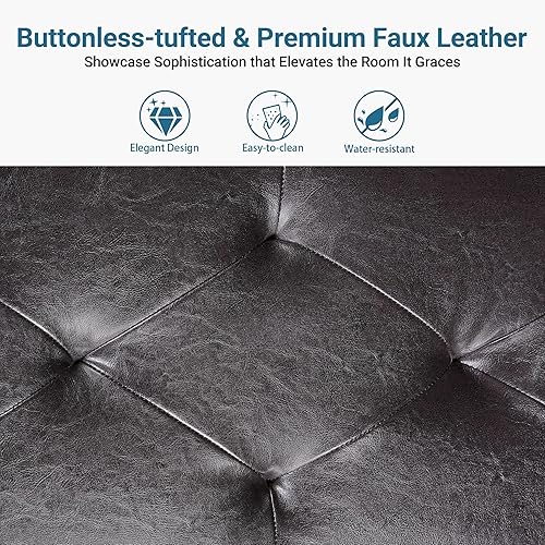 Miniatura 6 de Yaheetech Otomana con almacenamiento, banco otomano de almacenamiento de piel sintética de 52 pulgadas con bisagra de seguridad, banco tapizado con