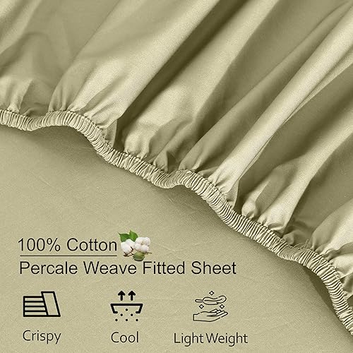 Miniatura 3 de RUVANTI Sábana bajera ajustable 100% algodón tamaño matrimonial  Sábana bajera de percal refrescante crujiente  transpirable y duradera  Bolsillo