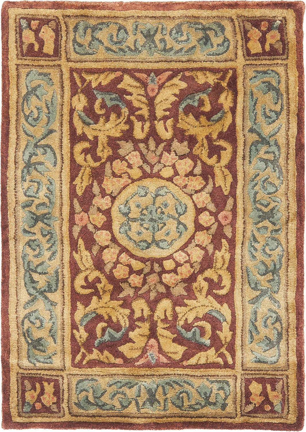 SAFAVIEH Empire Collection 4' Round Burgundy / Gold EM421A Handmade Traditional European Premium Wool Area Rug