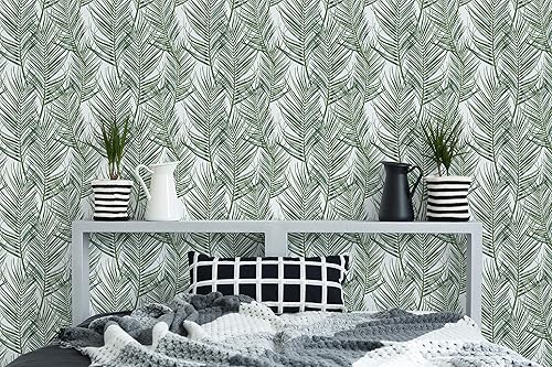 Transform Papel pintado de palma blanca y verde