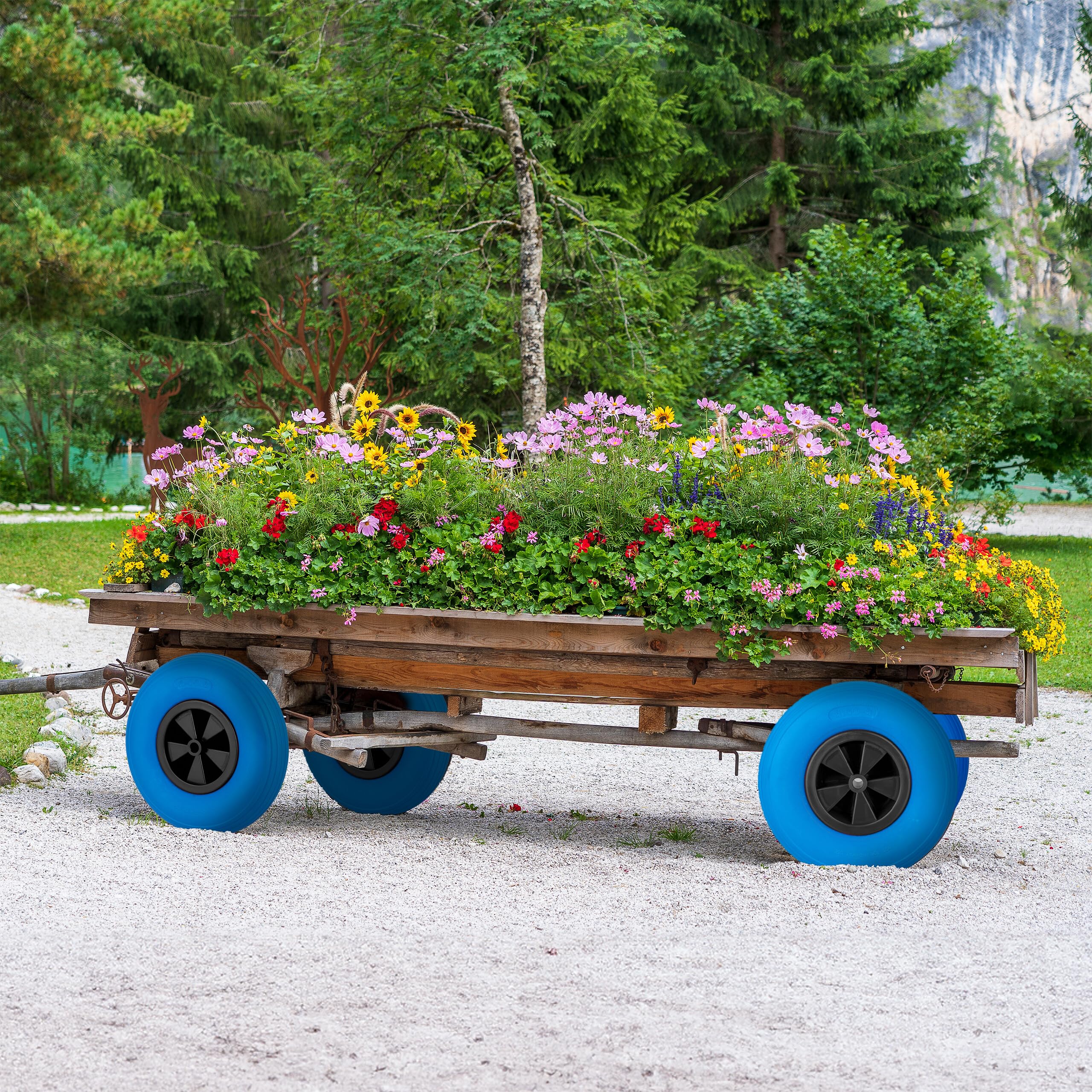 Relaxdays Schubkarrenrad 3.50-6, Vollgummi, Kunststofffelge, Ersatzrad Schubkarre, pannensicher, 100 kg, blau/schwarz