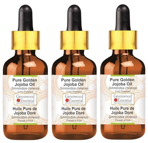 Greenwood Essential Naturreine Goldenes Jojobaöl (Simmondsia chinensis) mit Glas Tropfer Kaltgepresst 100ml X 3 (10 oz)