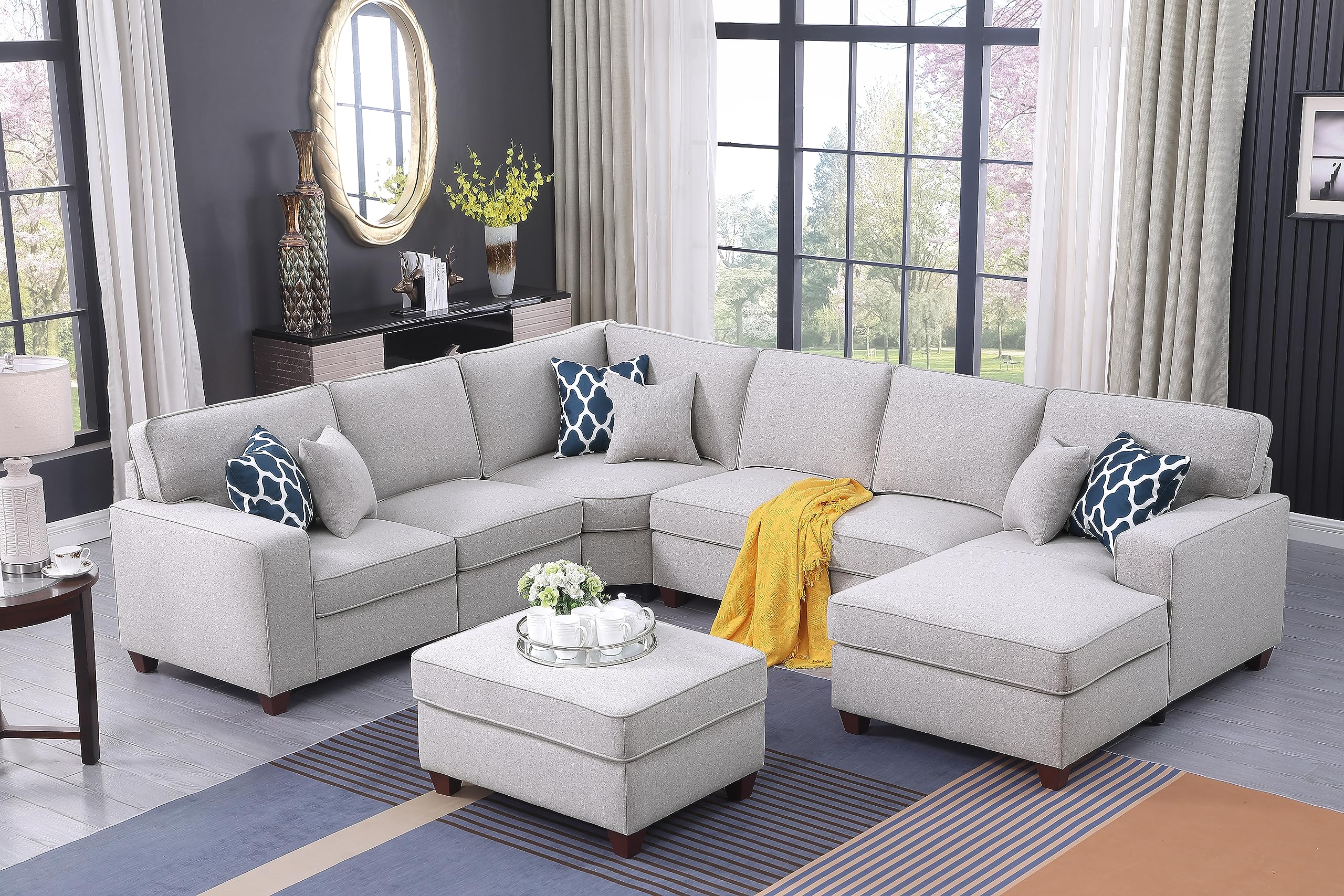 Devion FurnitureJade Sectional, Light Grey