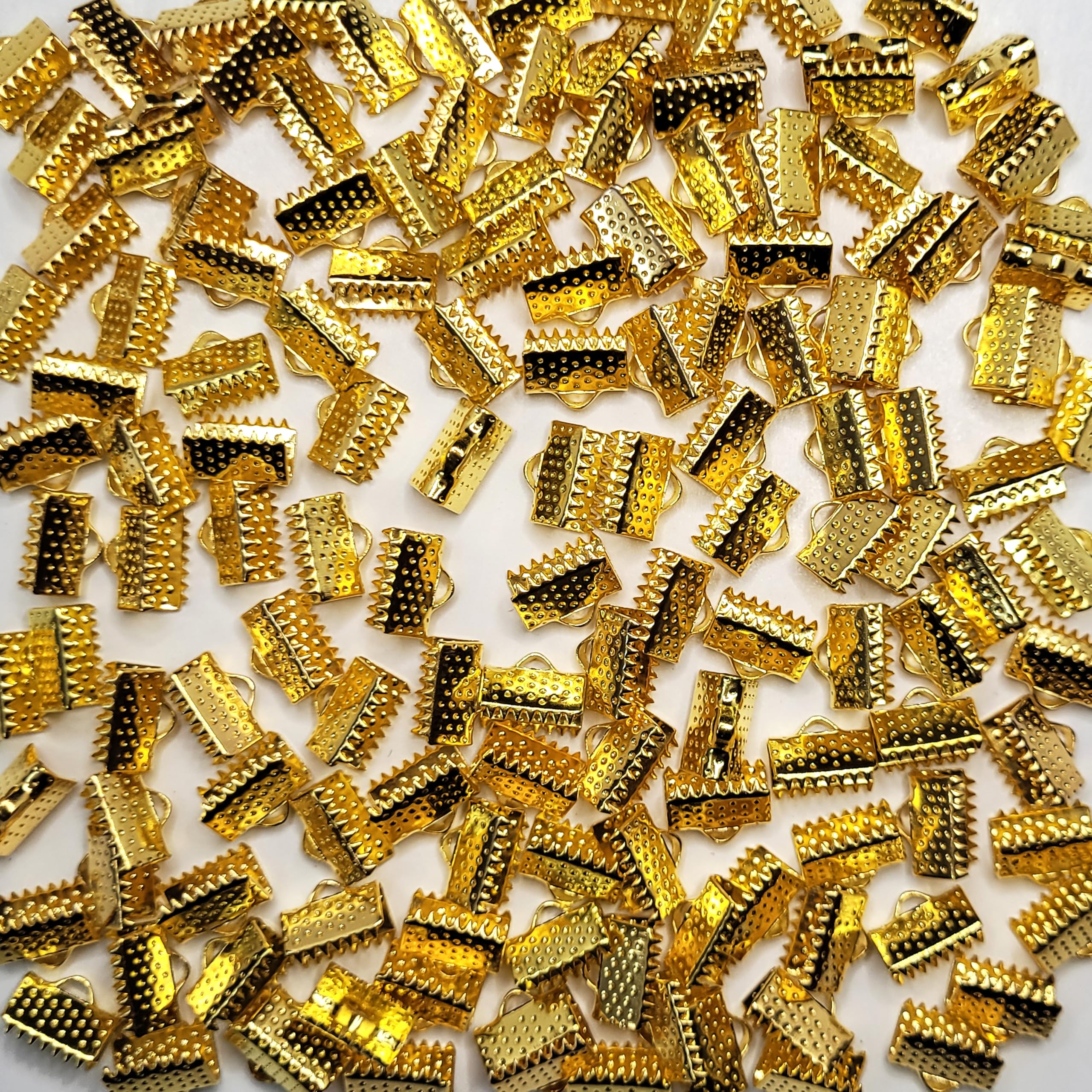 INDIKONB Fold-Over Crimp Cord Ends | Golden Ribbon Clamp Tips Jewelry Connectors for DIY Jewelry Making | Pack of 50-image-27