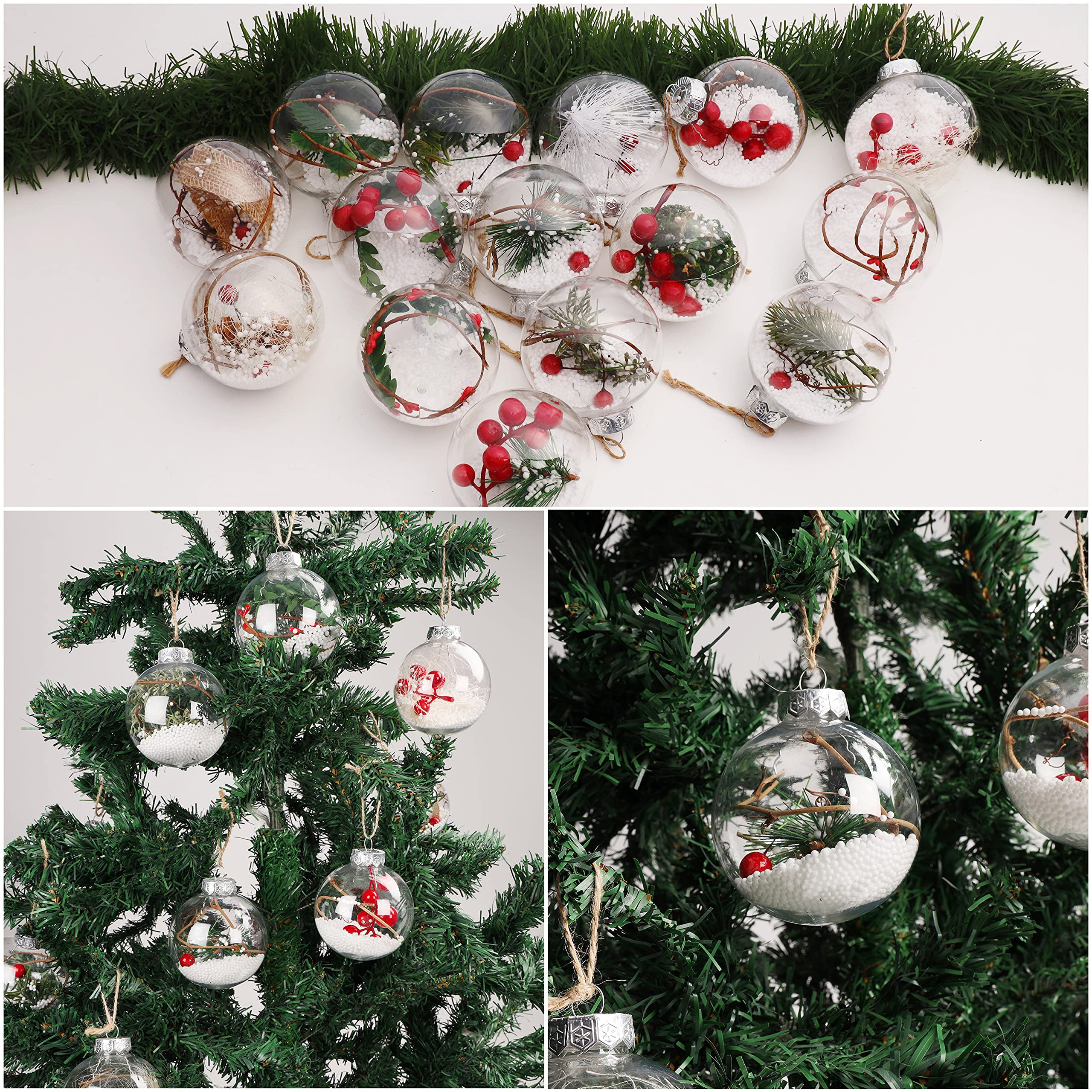 Kerstkaart kerstballen zilver roodborst met