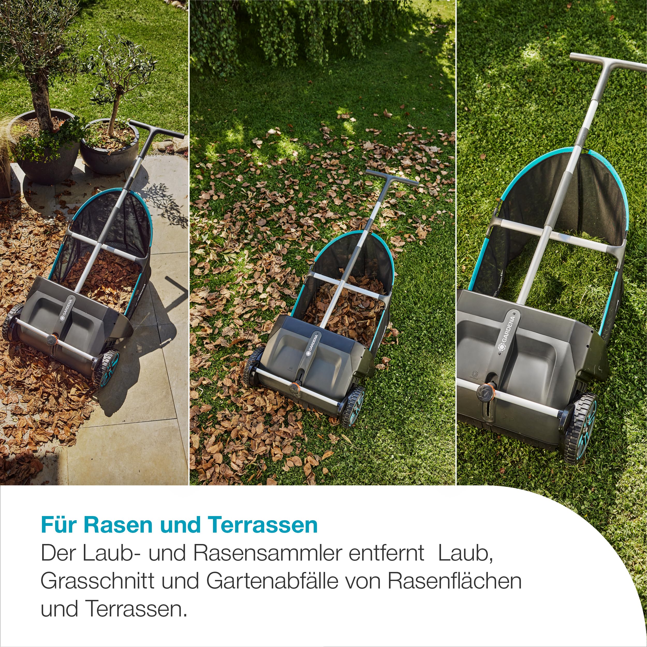 Gardena Laub- und Rasensammler 3566-20 für Rasen und Terrasse, effektives Rasensammeln, ergonomisch geformt