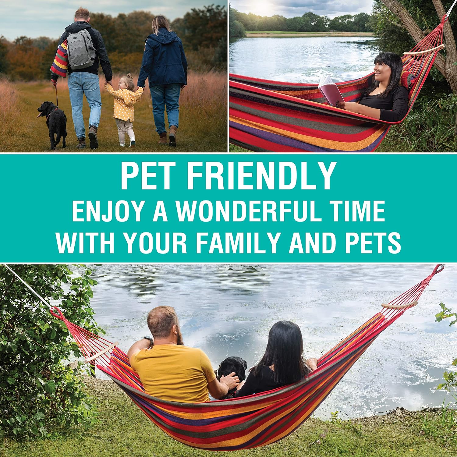 Thecozymonkeys Extra Long Cotton Double Hammock - Tree Hammock for Outdoor Garden Patio - Cotton Fabric with Portable Bag 2 Tree Straps 2 Premium Carabiners Rope Spreader Bar and Steel Hooks