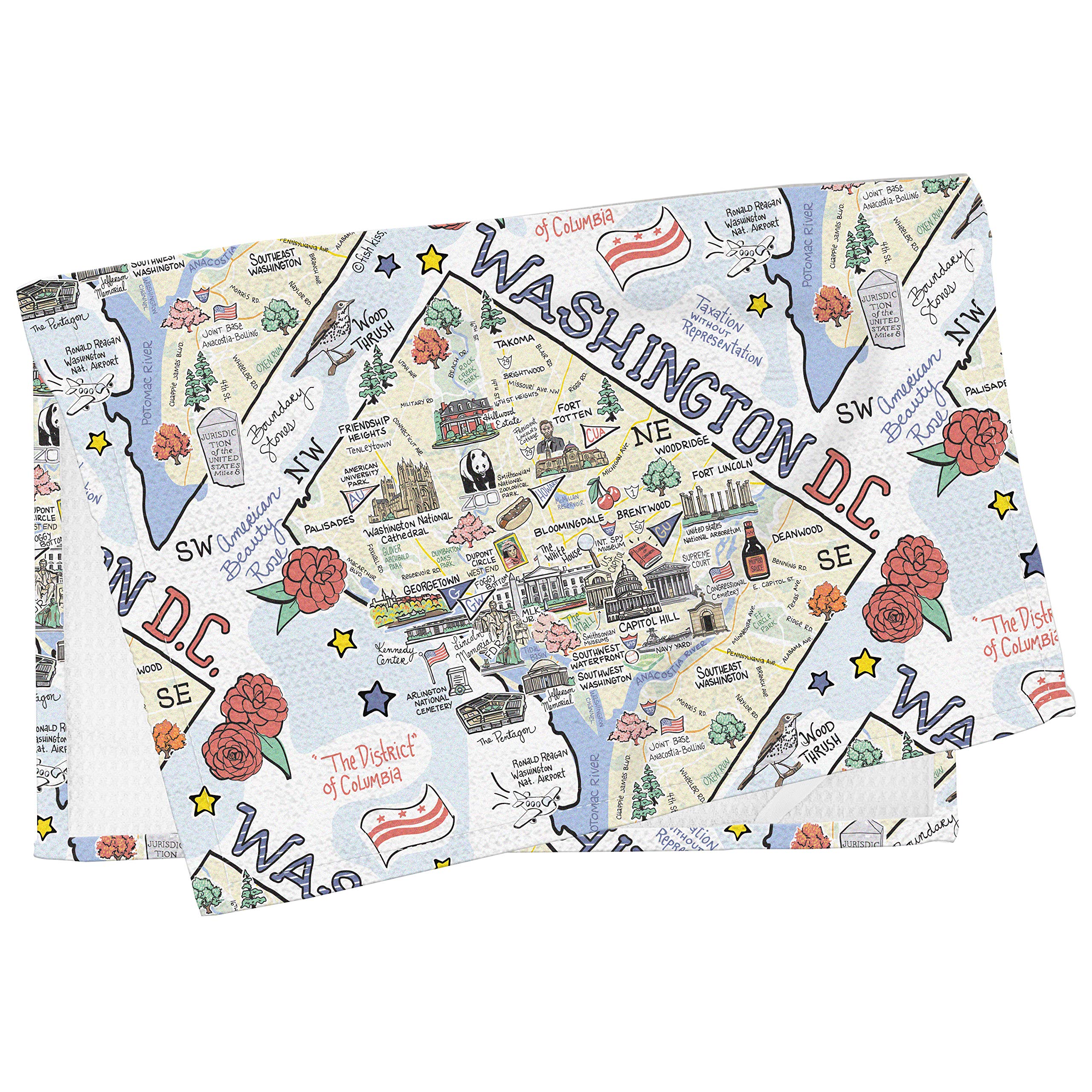Fish Kiss 16"x24" Washington D.C. Map Towel is 100% Microfiber Waffle Weave Help You Explore in Detail – Our Super Absorbent & Soft, Machine Washable State Map Towel is Stain & Wrinkle Resistant