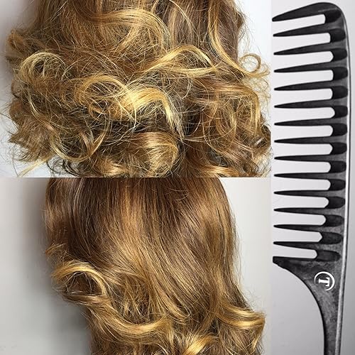 Miniatura 3 de Peine de rastrillo de dientes anchos de carbono con cola – desenredante apto para niños, rizo natural y peine de ondas de playa, estilizador de