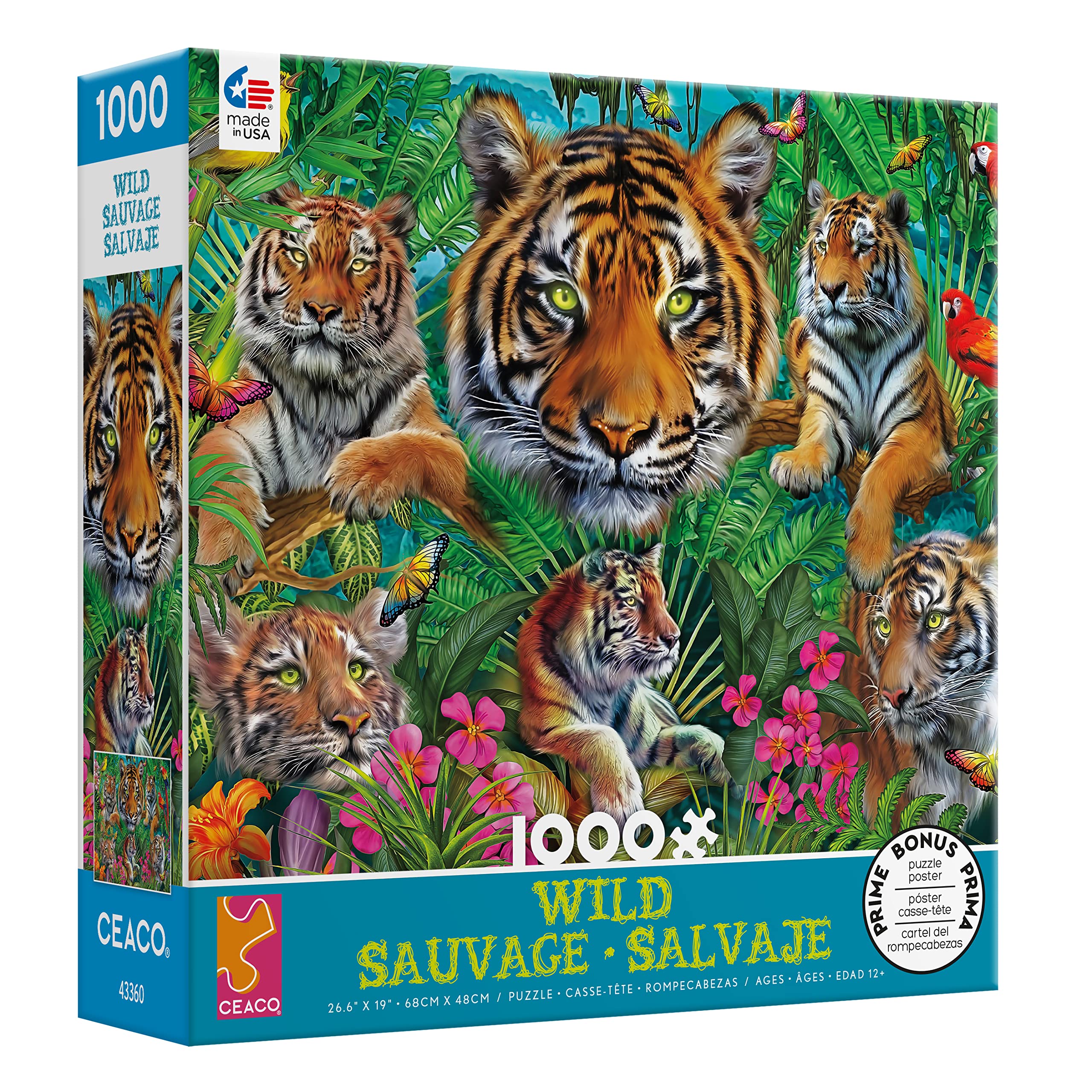 Ceaco 1000 Piece Jigsaw Puzzle - Wild Tiger Jungle Scene