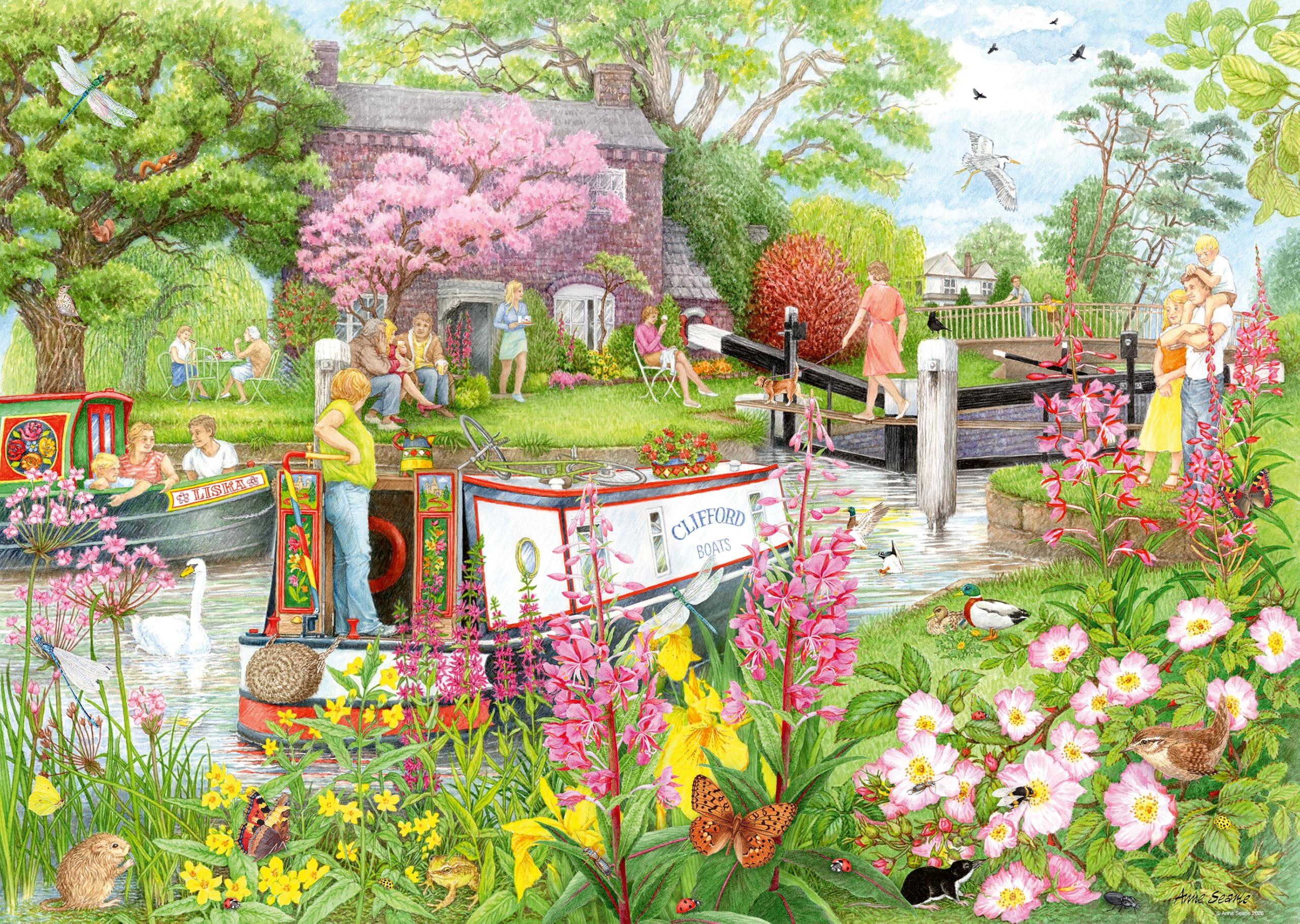 Ravensburger Cosy Café No.4 000 Piece Jigsaw Puzzle for Adults & Families – Anne Searle Canal Scene, Narrowboat & Riverside Design