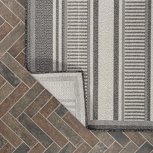 Miniatura 14 de JONATHAN Y Haynes - Alfombra moderna de doble raya para interiores y exteriores, 8 x 10 pies, color negro y crema, para patio trasero, porche, fácil
