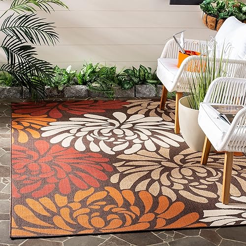 Washable Rug Outdoor Veranda Collection - 6'7" Square, Chocolate &