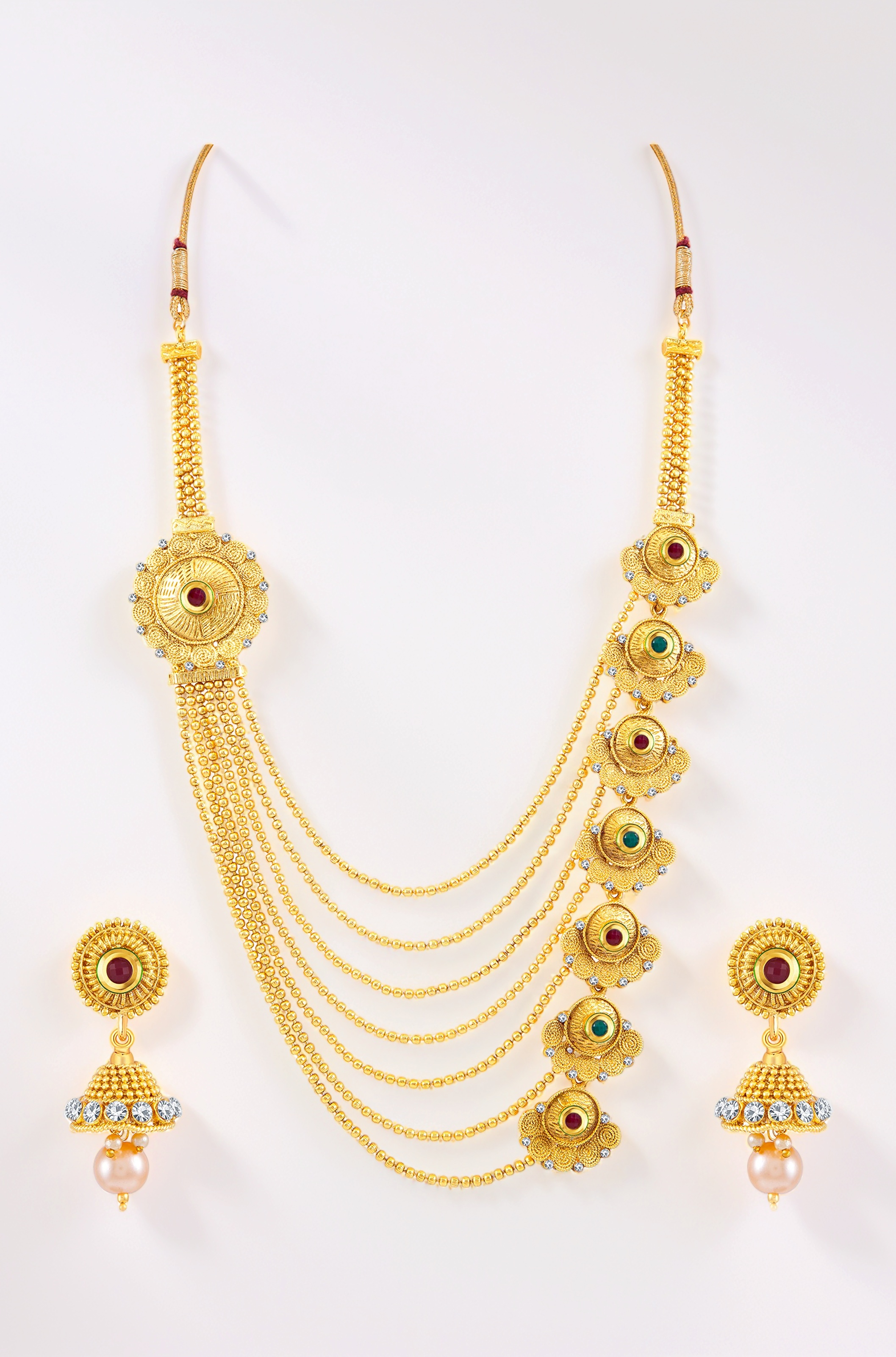 Alluring Gold Plated 7 String Necklace Set For Women (N71928GLDPH092017)