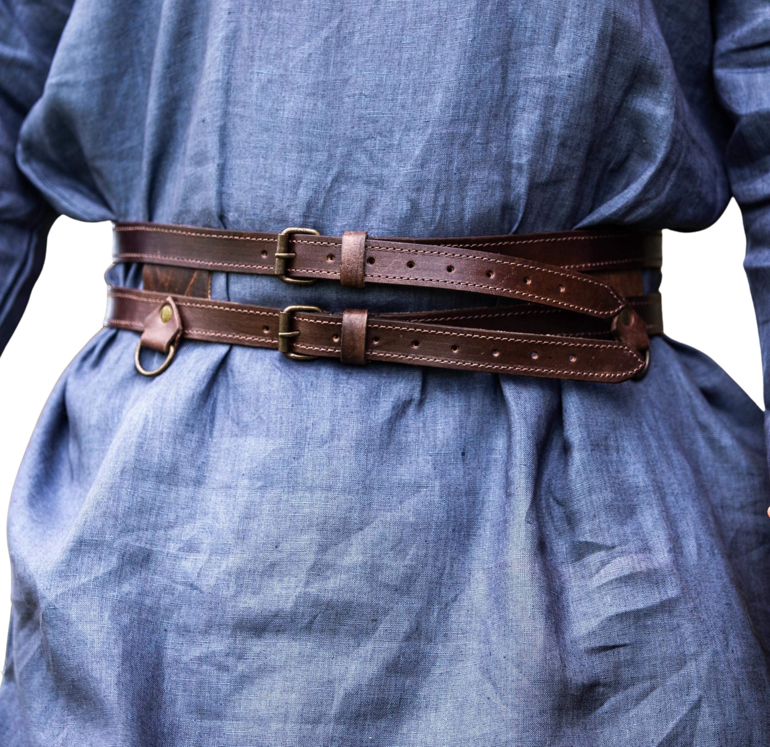 Leonardo Carbone® Unisex Viking ringriem van robuust leer Arion - leren riem heren, middeleeuwse kleding, riem dames, LARP, carnaval, cosplay, hobbit kostuum - 100% echt leer, bruin, 150.0 cm