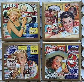 Coasters! Set of coasters with vintage beer images and gold trim