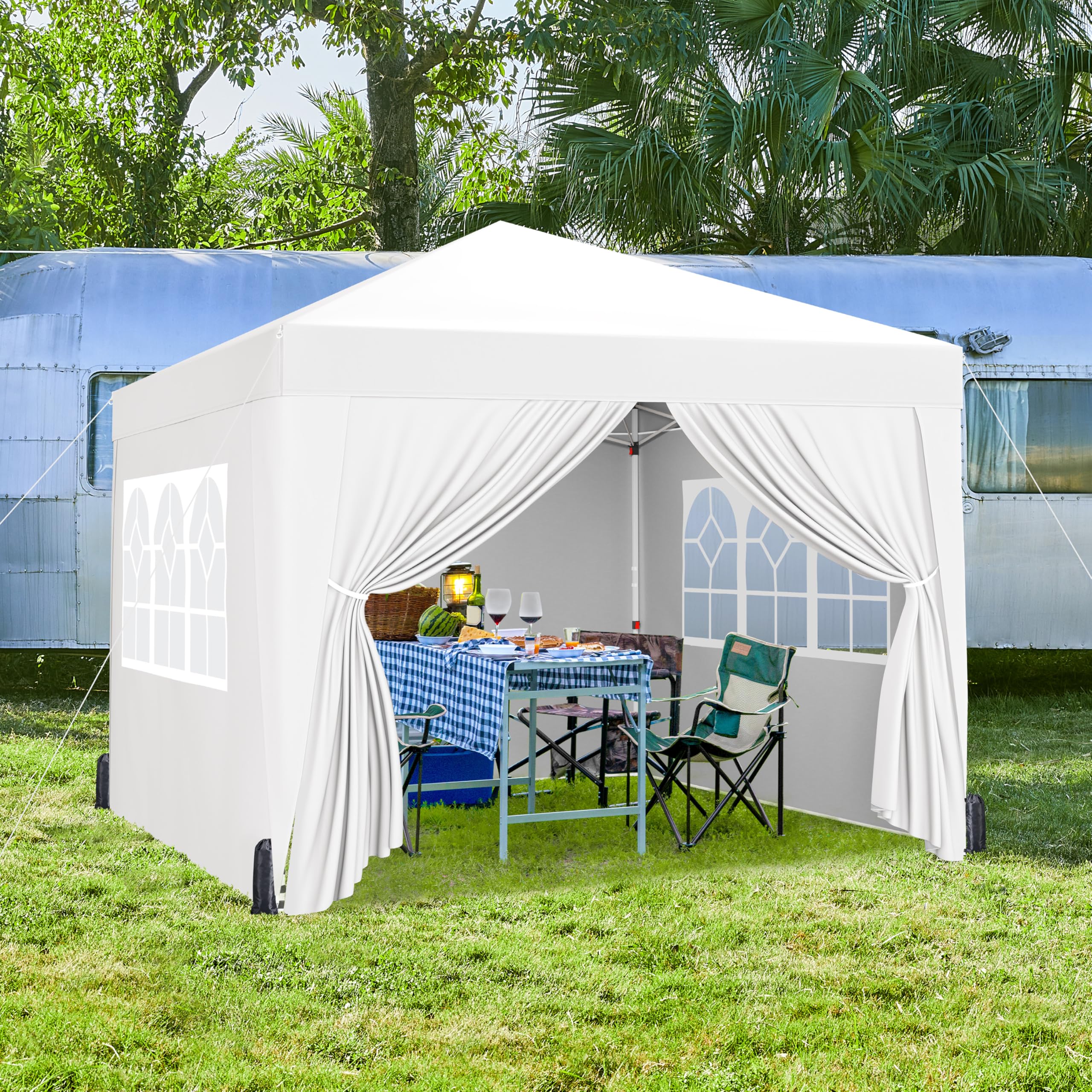 Yaheetech Pavillon 3x3m mit 4 Seitenwänden Pop-up Faltpavillon, Weiß | Gartenpavillon Wasserdicht Winterfest Höhenverstellbar Partyzelt mit Rolltasche Stahlgestell UV Schutz 50+ Zelt 267-287 cm H