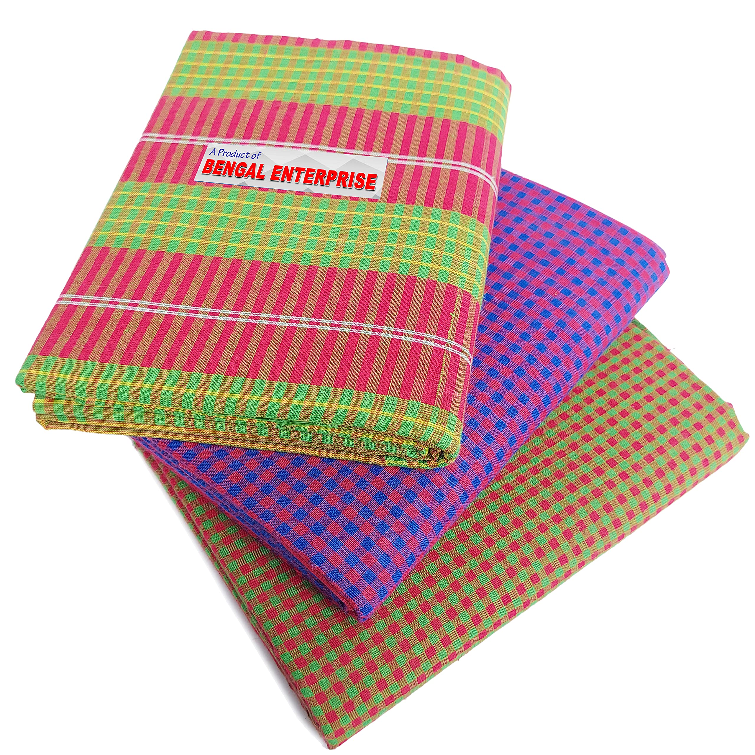 BENGAL ENTERPRISE Gamcha Cotton Bath Towel for Men & Women Large Size Stylish Soft Bengali Towels XXXL Combo Set of 3