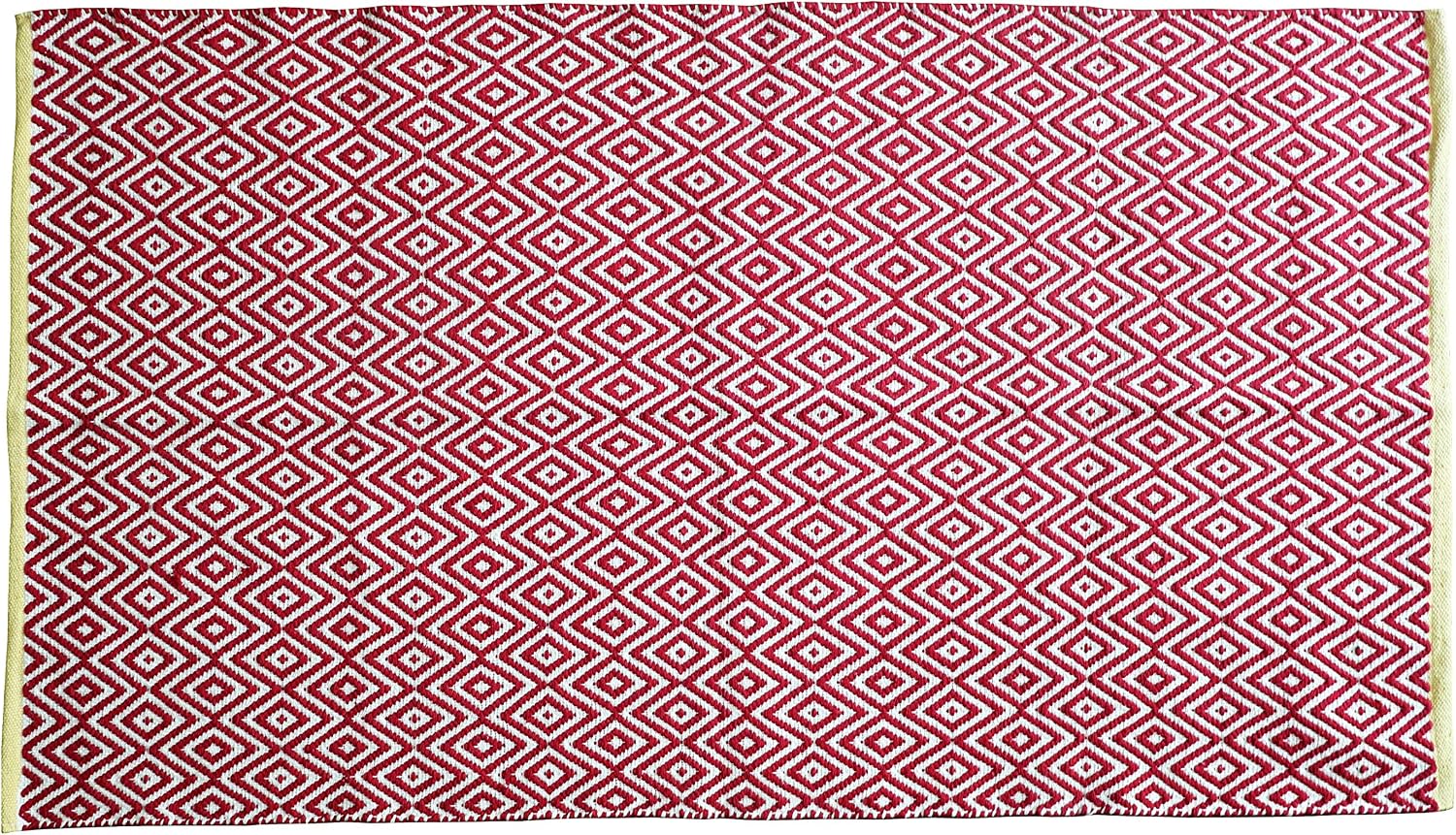 The Home Talk Cotton Area Rug | Carpets Suitable for Living Room, Bedroom, Dining Room, Home Décor | Handcrafted Traditional Rugs | Non-Skid | Diamond Contemporary | 36’’ x 60’’ | Red