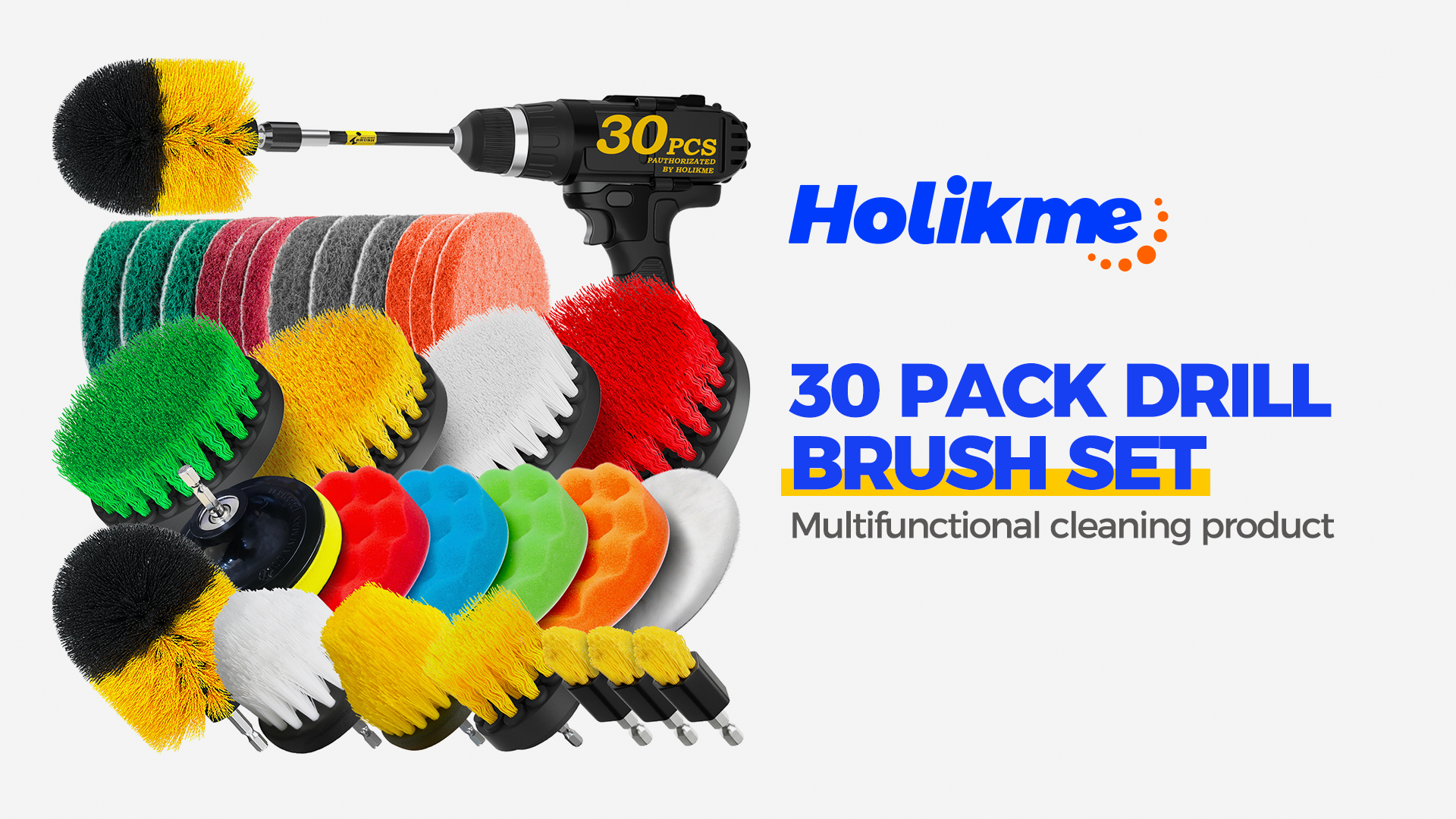 Holikme 30Pack Drill Brush Attachments Set,Scrub Pads & Sponge