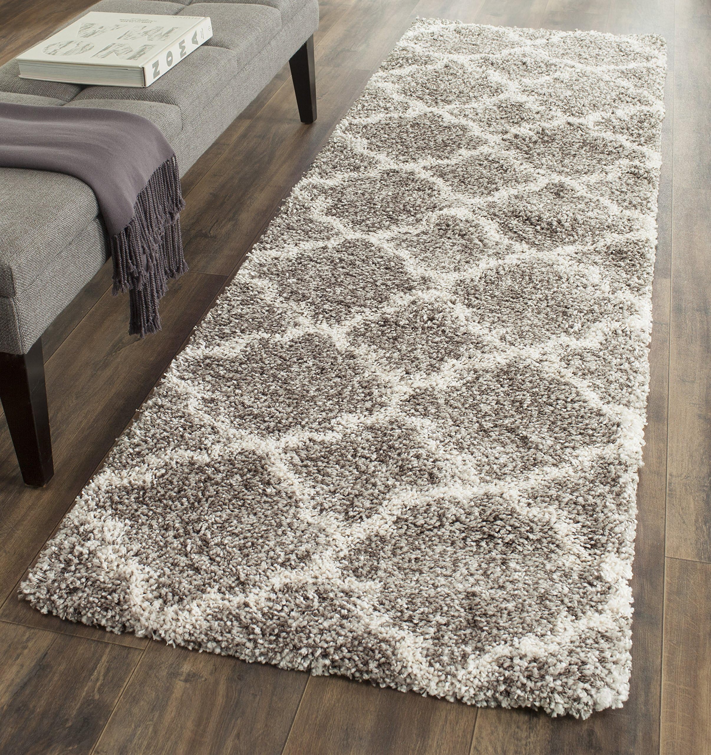 SAFAVIEH Hudson Shag Collection Accent Rug - 2' x 3', Grey & Ivory, Trellis Design, Non-Shedding & Easy Care, 2-inch Thick Ideal for High Traffic Areas in Entryway, Living Room, Bedroom (SGH282B)