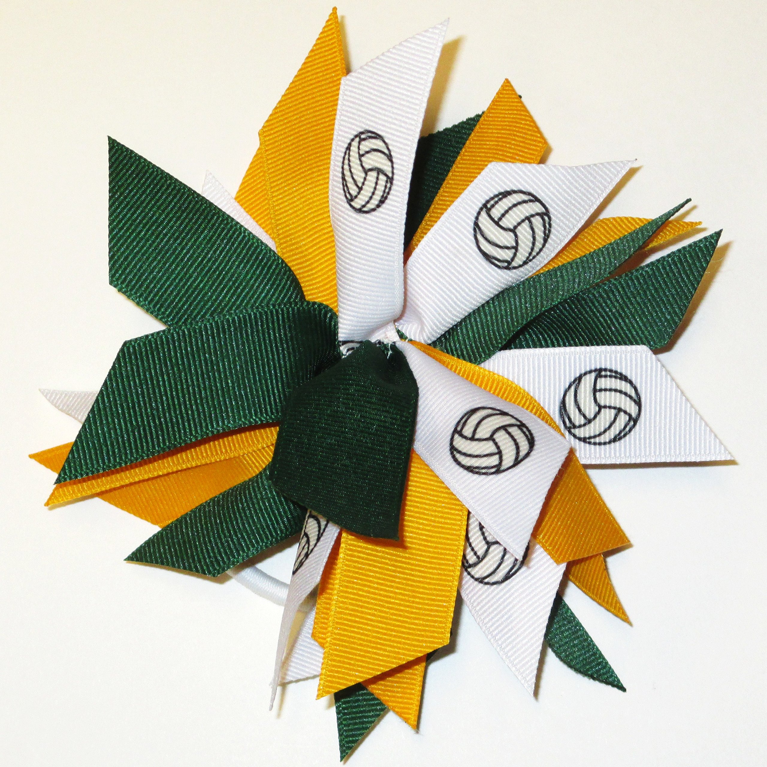 Sublimation Specialties Volleyball Pom Hair Bow - Made in The USA, White Pony Band, Many Colors