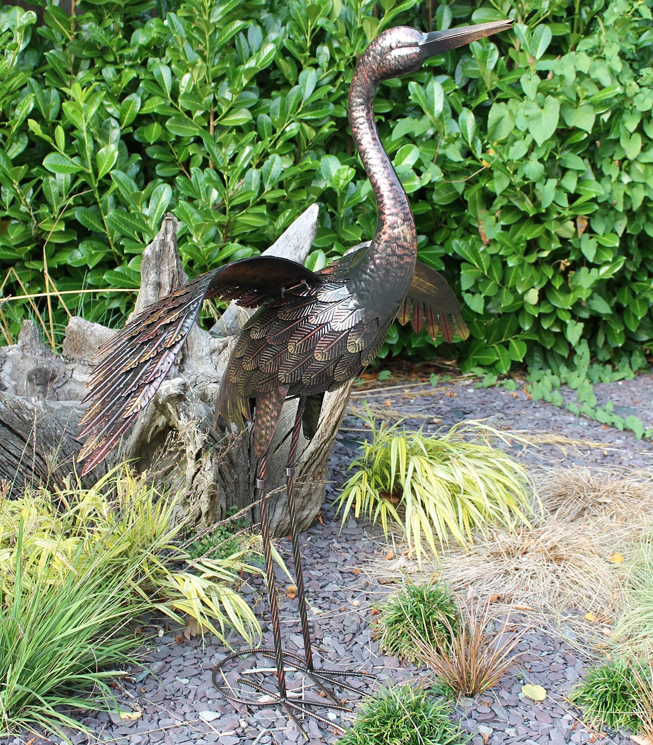 Creekwood 48066 Bronze Crane Bird Statue Ornament 64cm Height-Wings, 39 x 44 x 64 cm