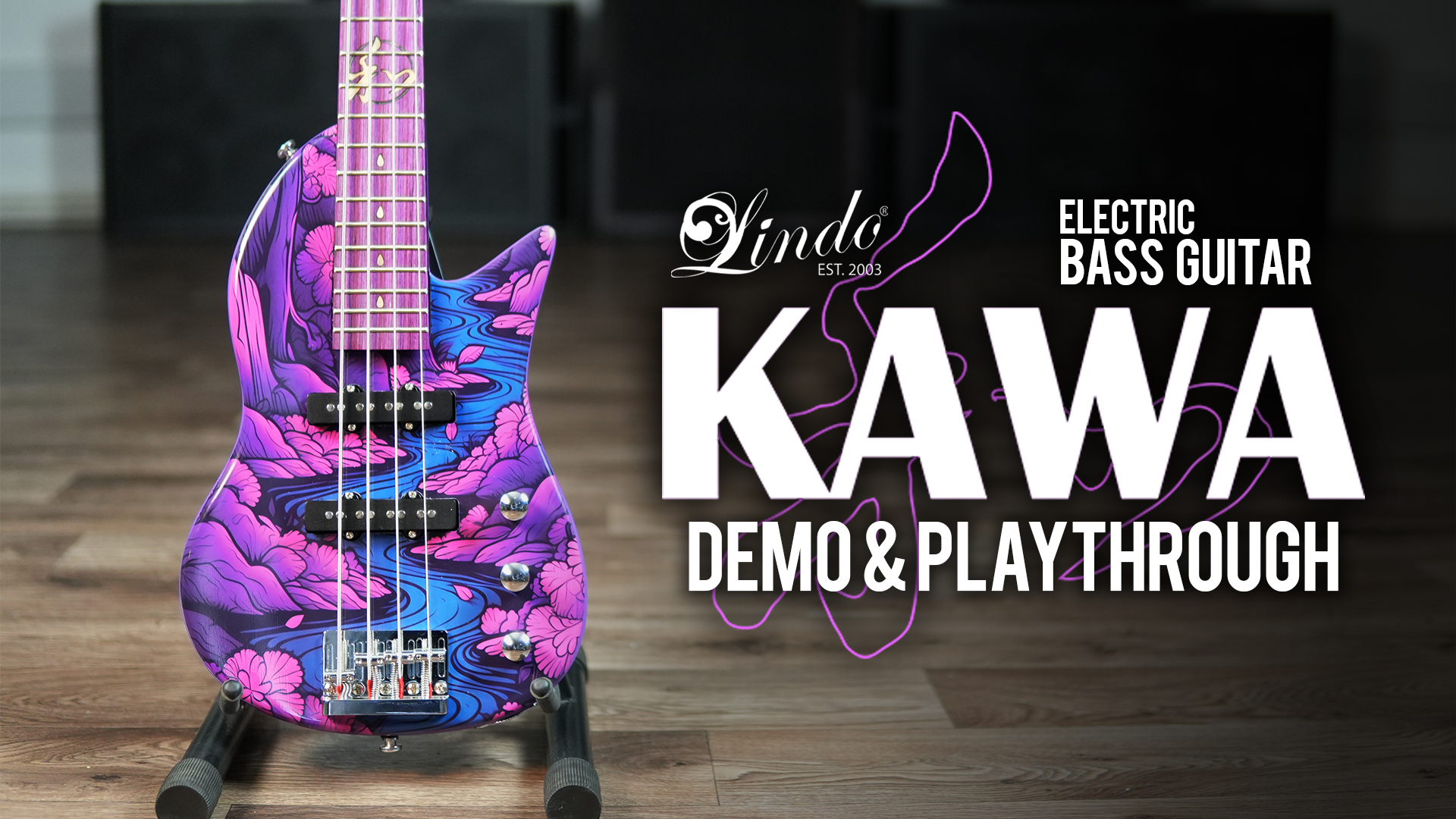 Lindo Kawa Electric Travel Bass Guitar | Japanese River Graphic