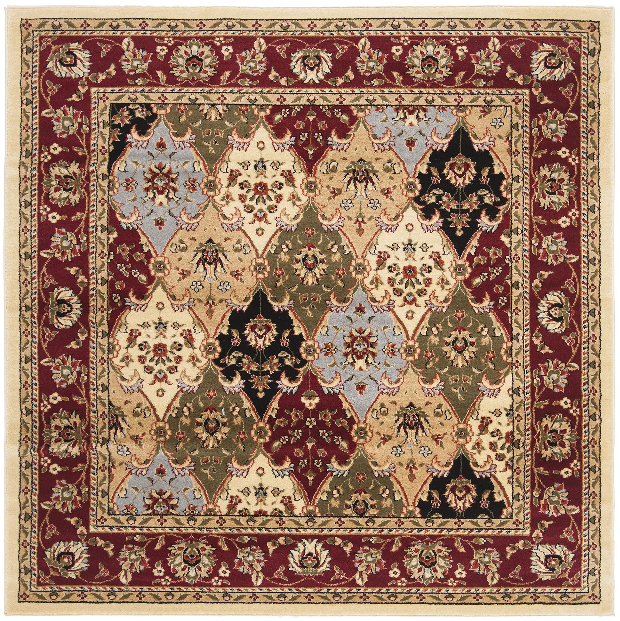 safavieh lyndhurst collection area rug - 6' square, multi & red, traditional oriental design, non-shedding & easy care, ideal for high traffic areas in living room, bedroom (lnh320a)