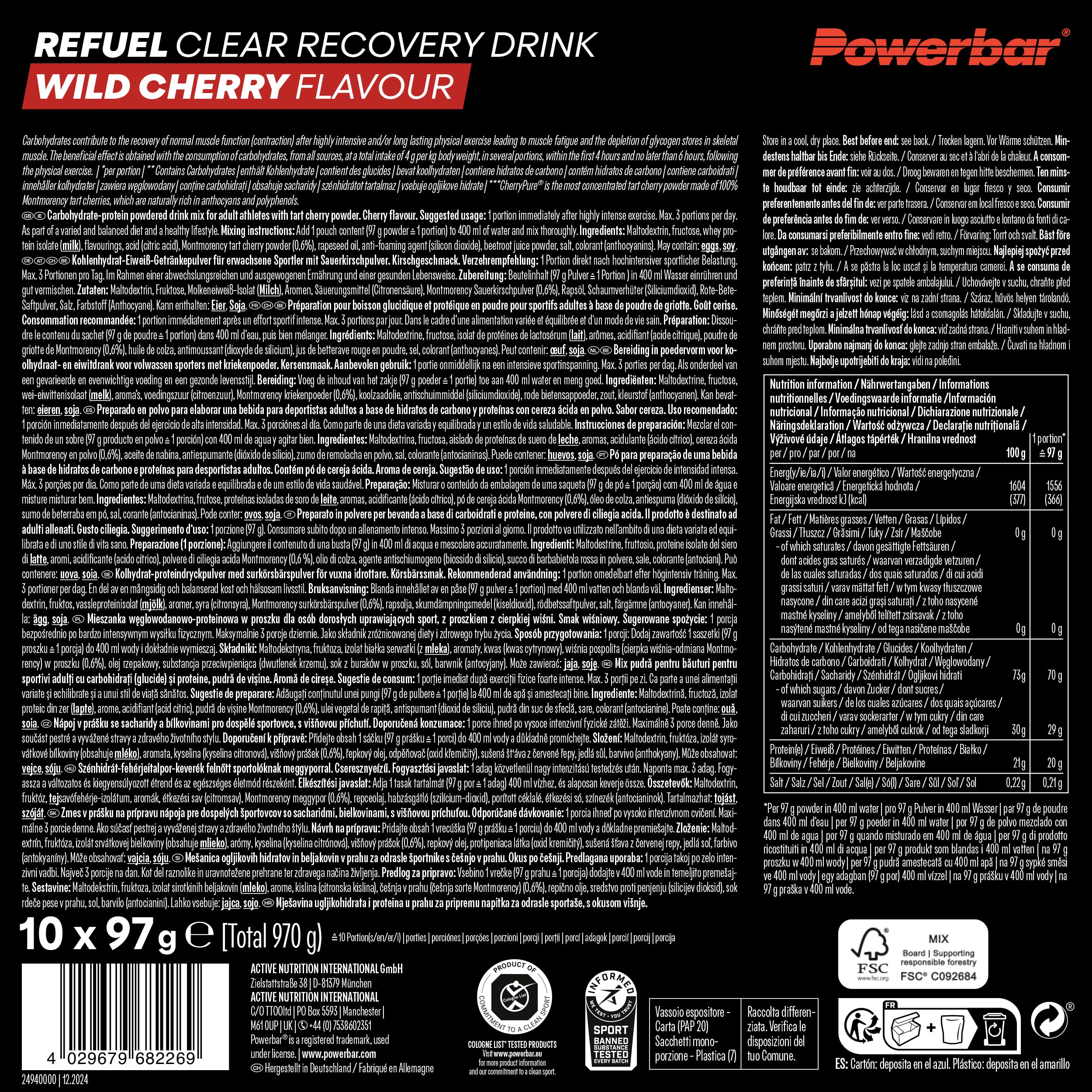 Powerbar - Black Line - Refuel - Clear Recovery Drink - Wild Cherry - 10x97g