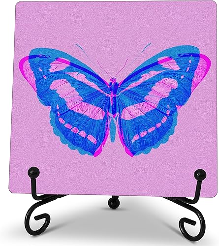 Letrero de madera minimalista de mariposa con soporte de caballete de metal, placa de madera estética rosa y azul, decoraciones de moda regalos para