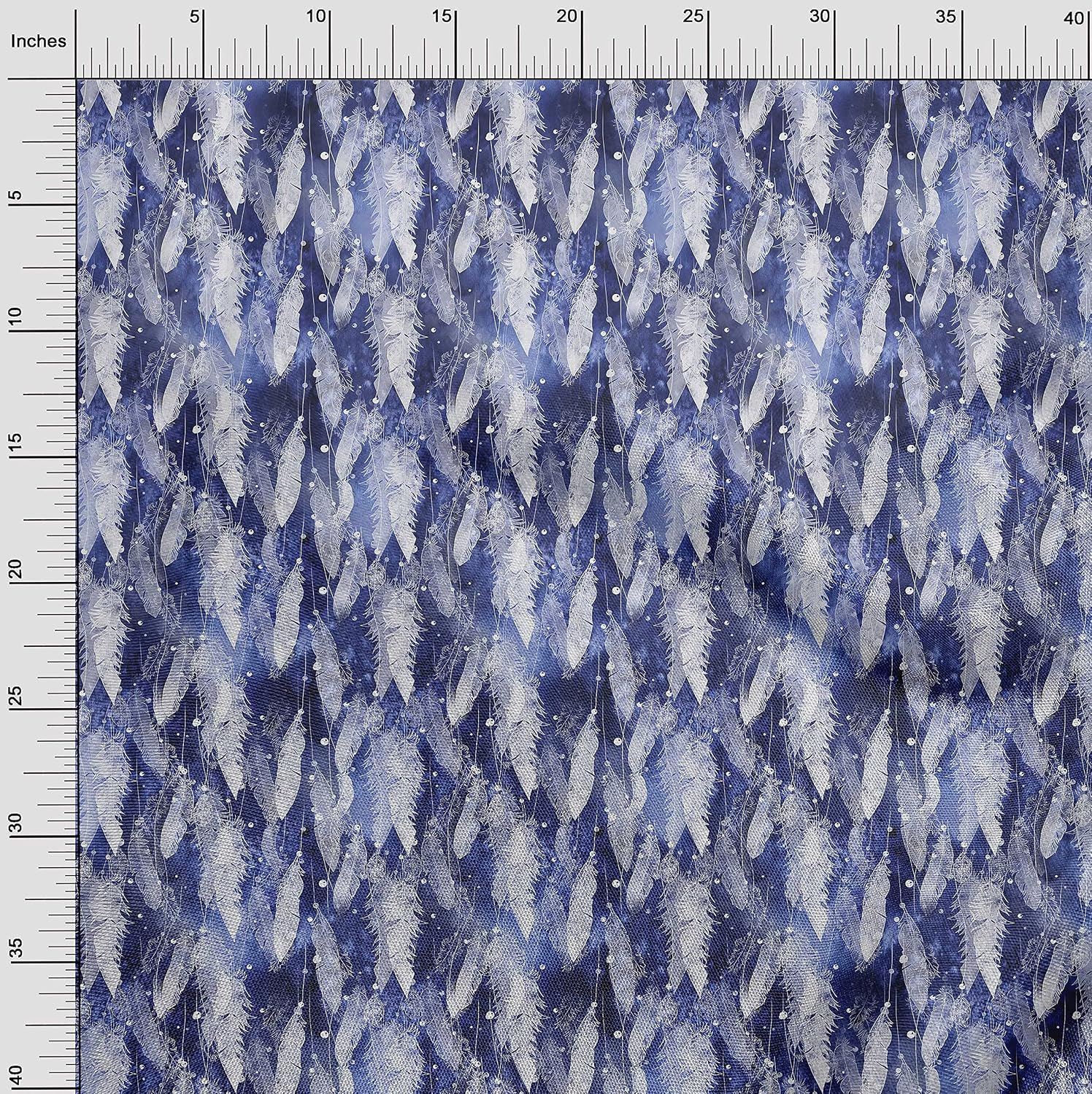 oneOone Silk Tabby Dark Blue Fabric Feather Sewing Fabric By The Yard Printed DIY Clothing Sewing Supplies 42 Inch Wide-2R