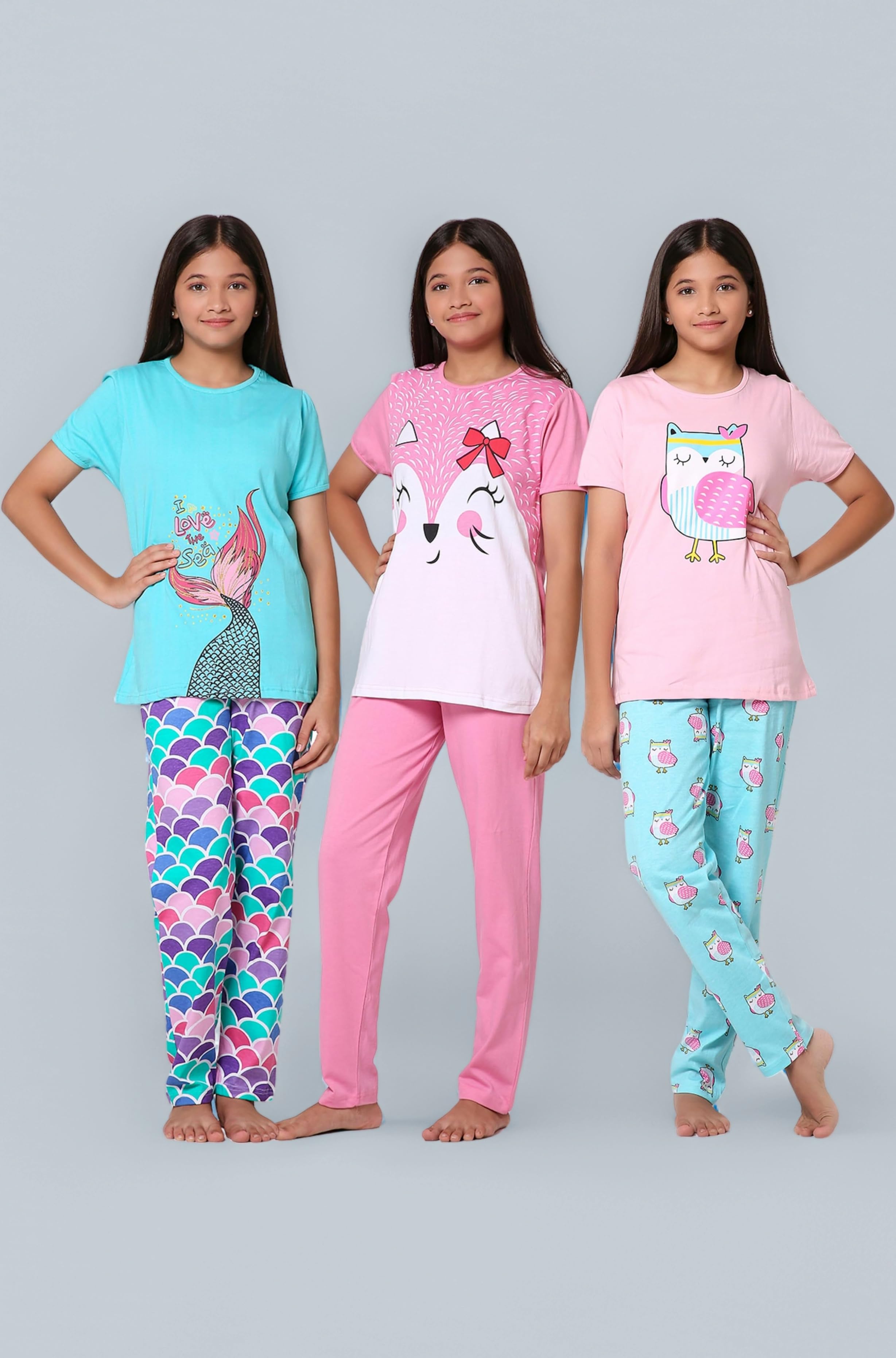 TotzTouch Girls Night Dress |Night Suit | Sleepwear for Kids Girls T Shirt & Pajama Pant Set of 3 (Age 6 Months to 15 Years)