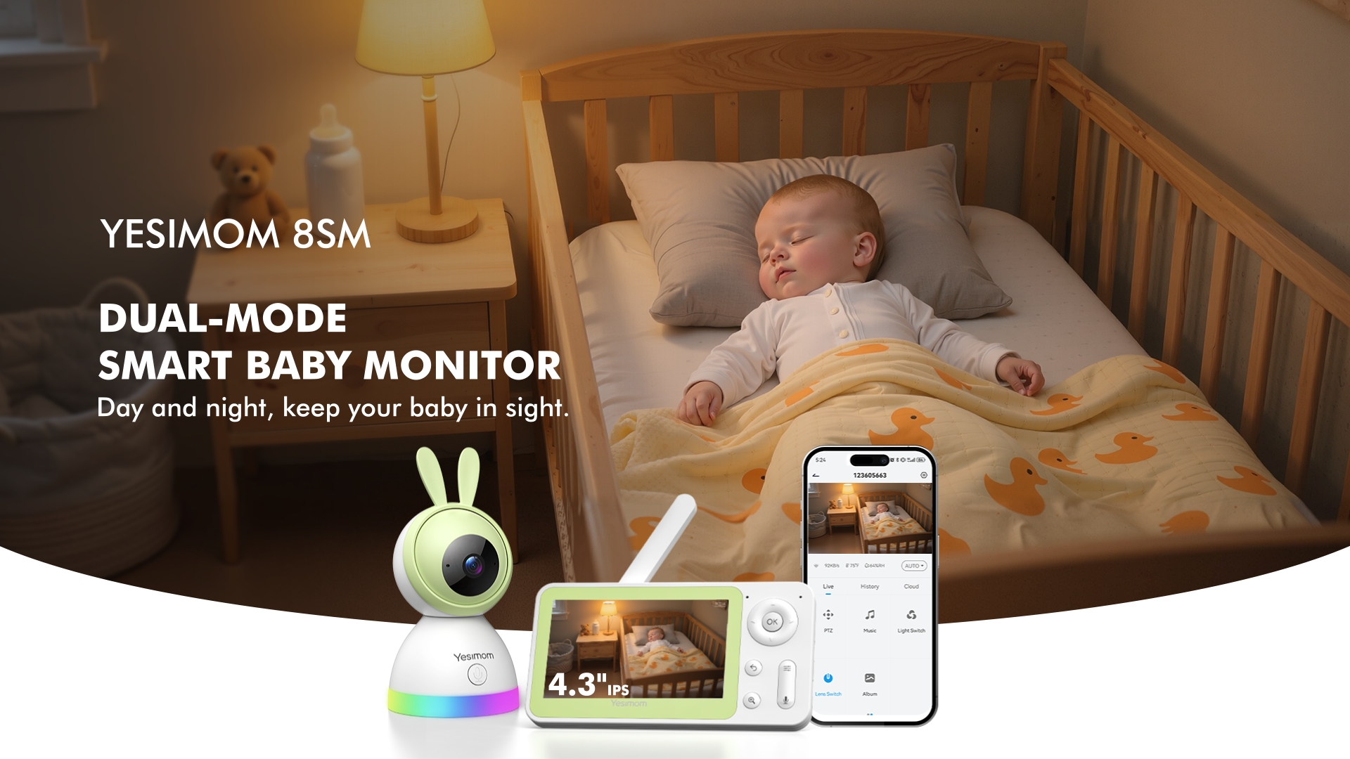 Baby monitor con schermo tft da 5 pollici, telecamera ptz 1080p, musica