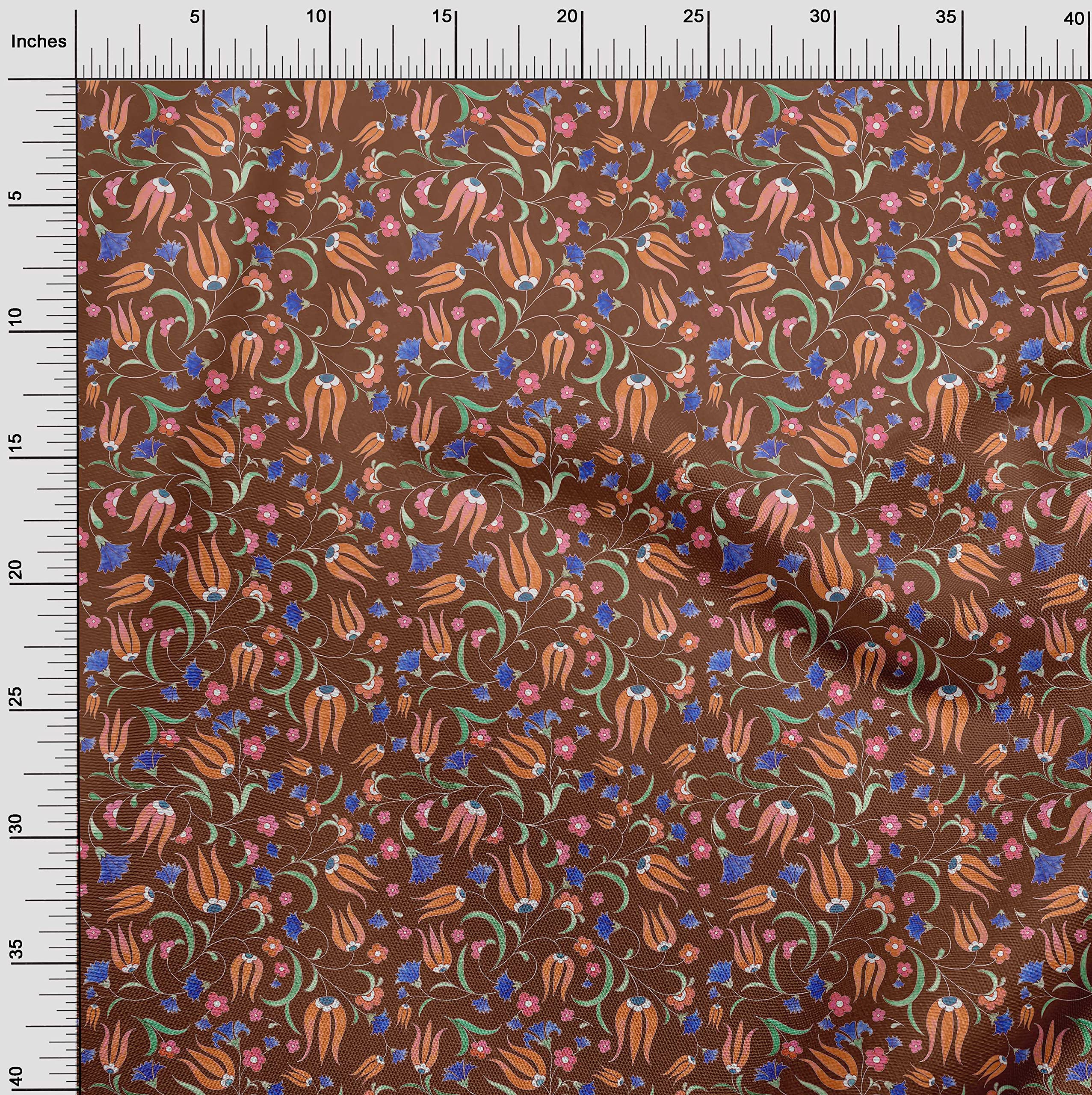 OneOone Viskose Chiffon Stoff Mit Blatt- Und Rosenblumen-Druck – 42 Zoll Breit, Für Nähprojekte